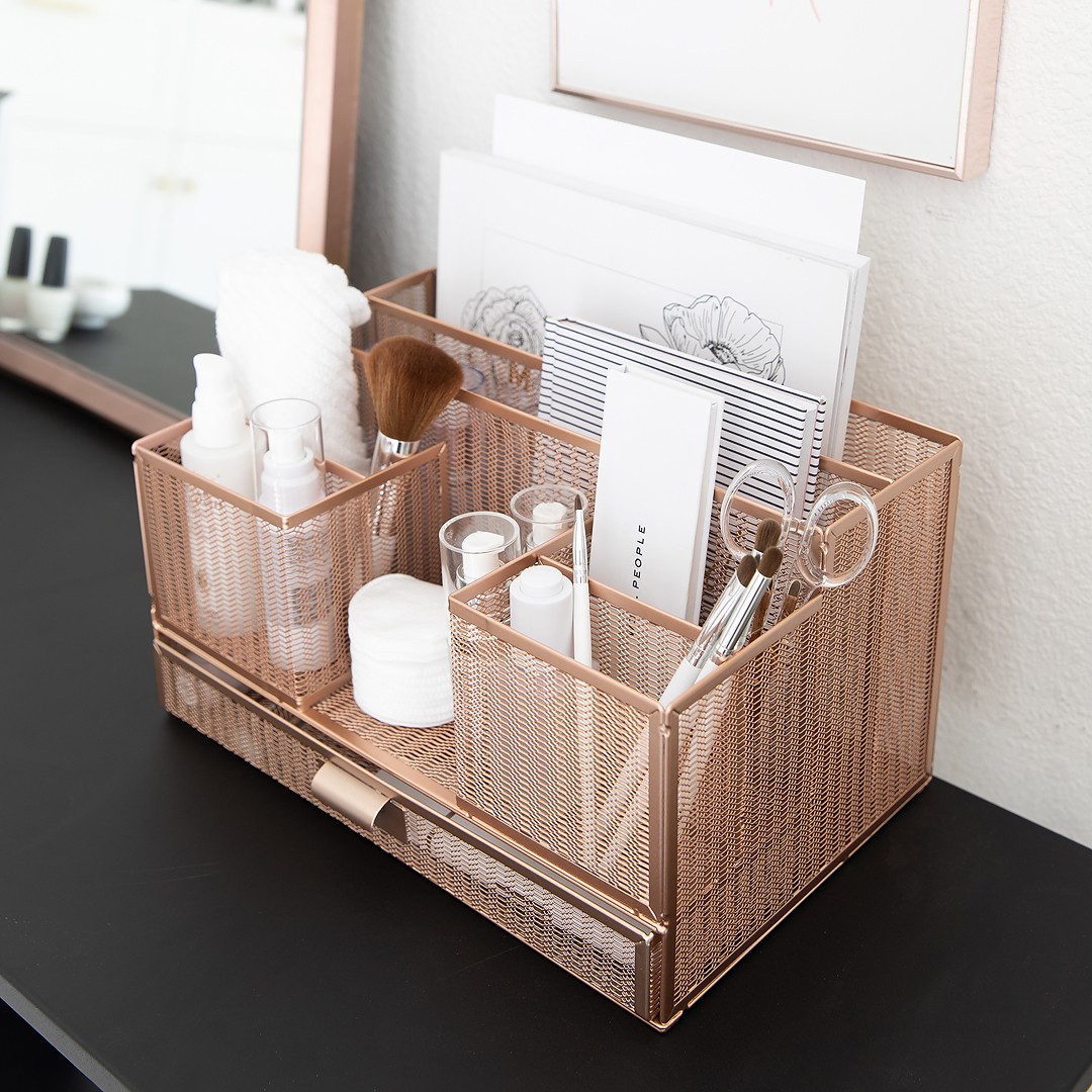 Office Rose Gold Desk Organizer and Accessories with Sticky note and File Holder