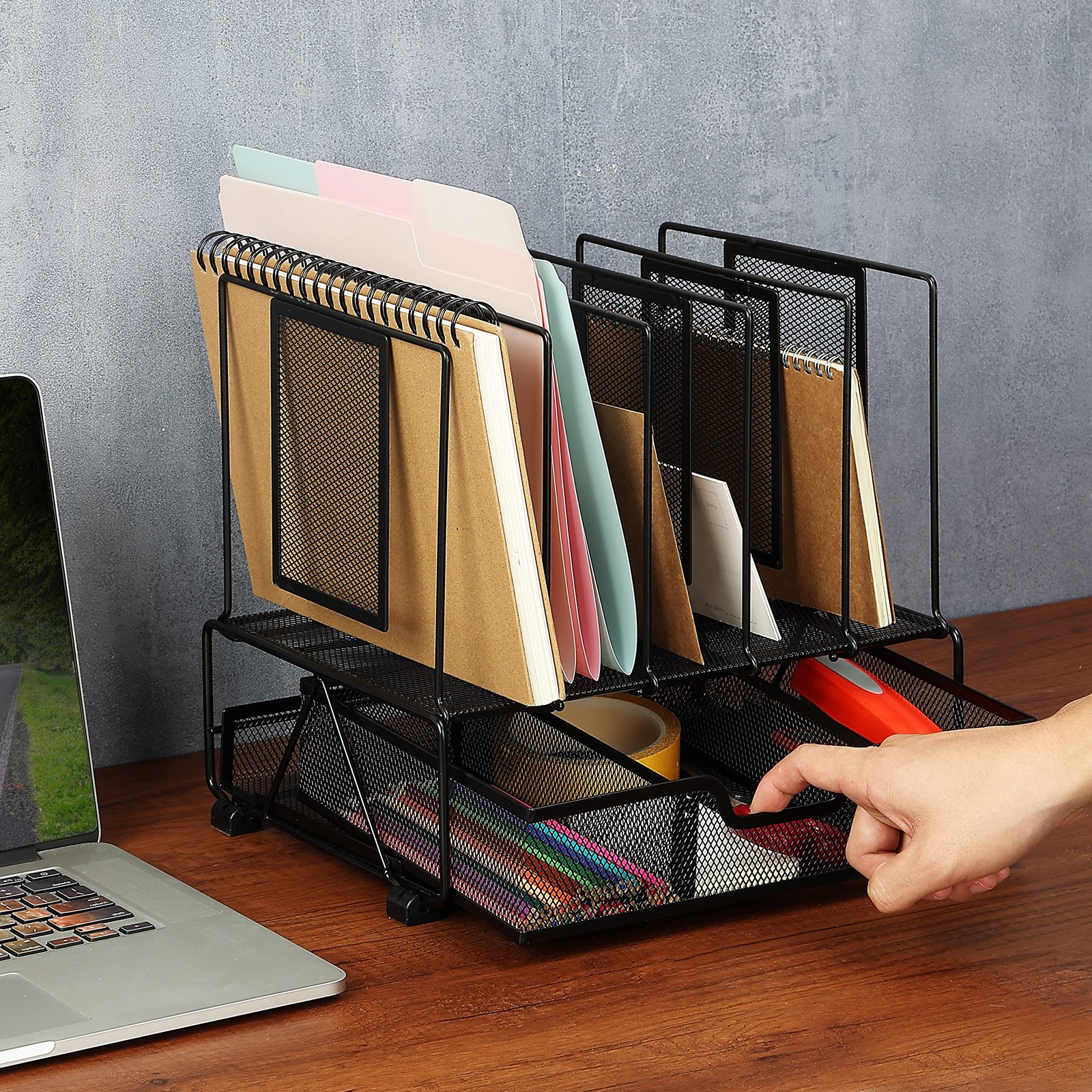 Mr. Pen- Mesh Desk Organizer with Drawer Black