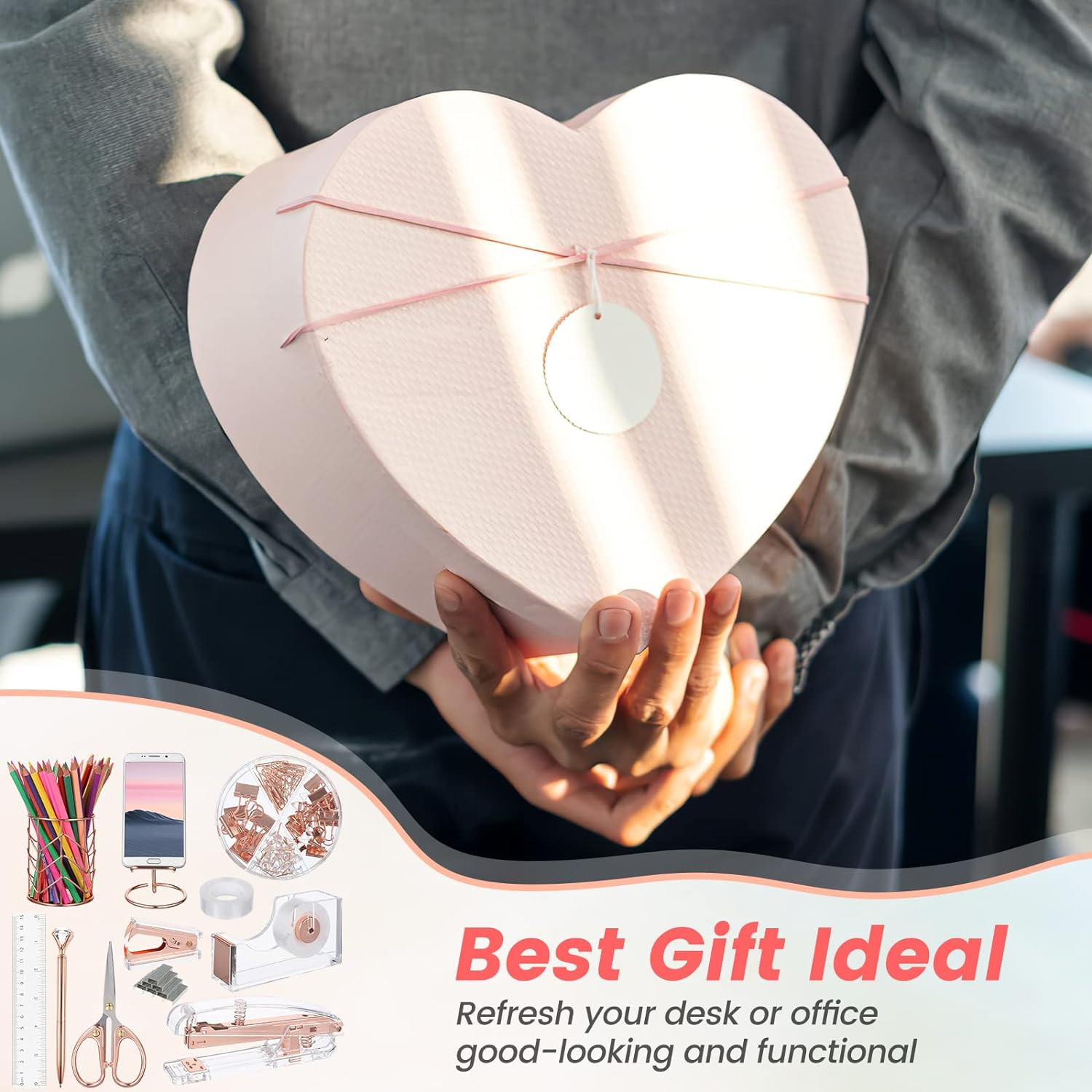 Rose Gold Desk Accessories Cute Office Supplies Set Acrylic Stapler Pen Holder