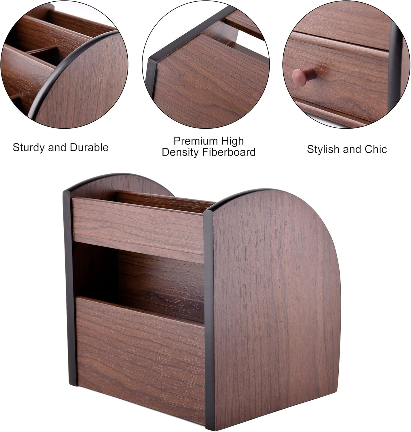 Wooden Desktop Organizer with Drawer Multifunctional Office Supply Storage –