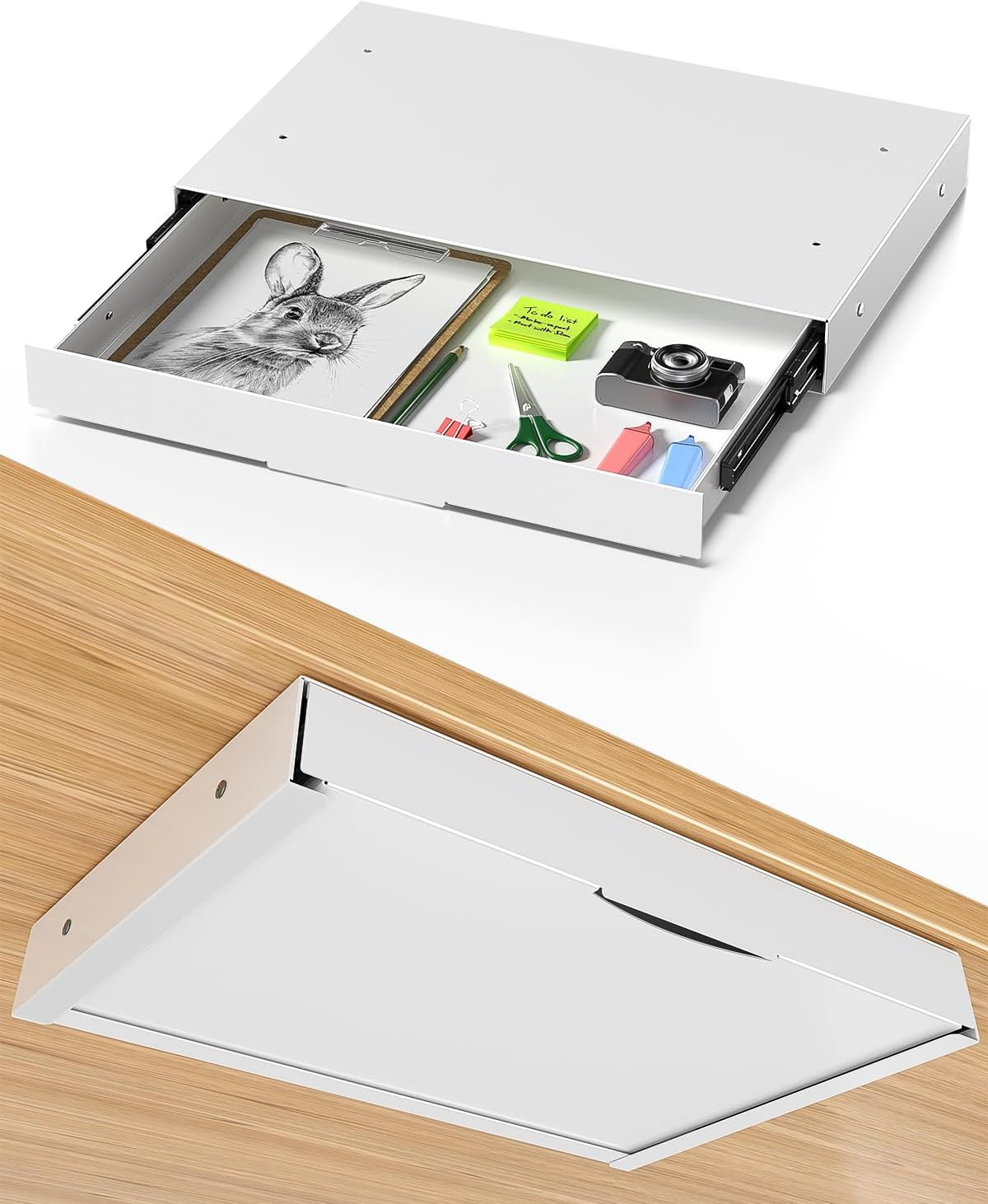 Under Desk Storage Drawer, 14.8″ Wide Slide Out under Desk Drawer for Standing D