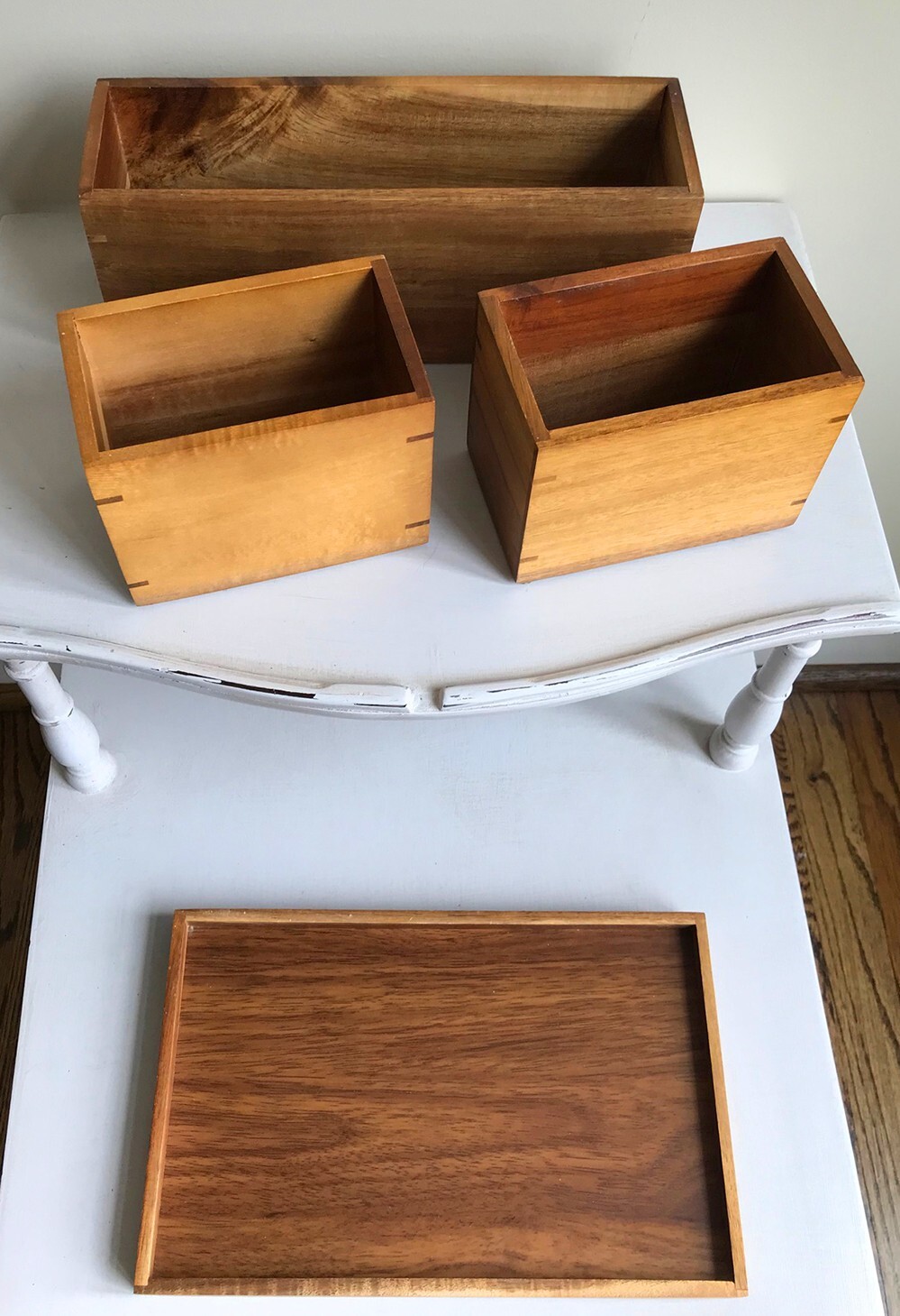 4 Piece Solid Wood Desk Organizer for Storage, Farmhouse Rustic Cottage Decor