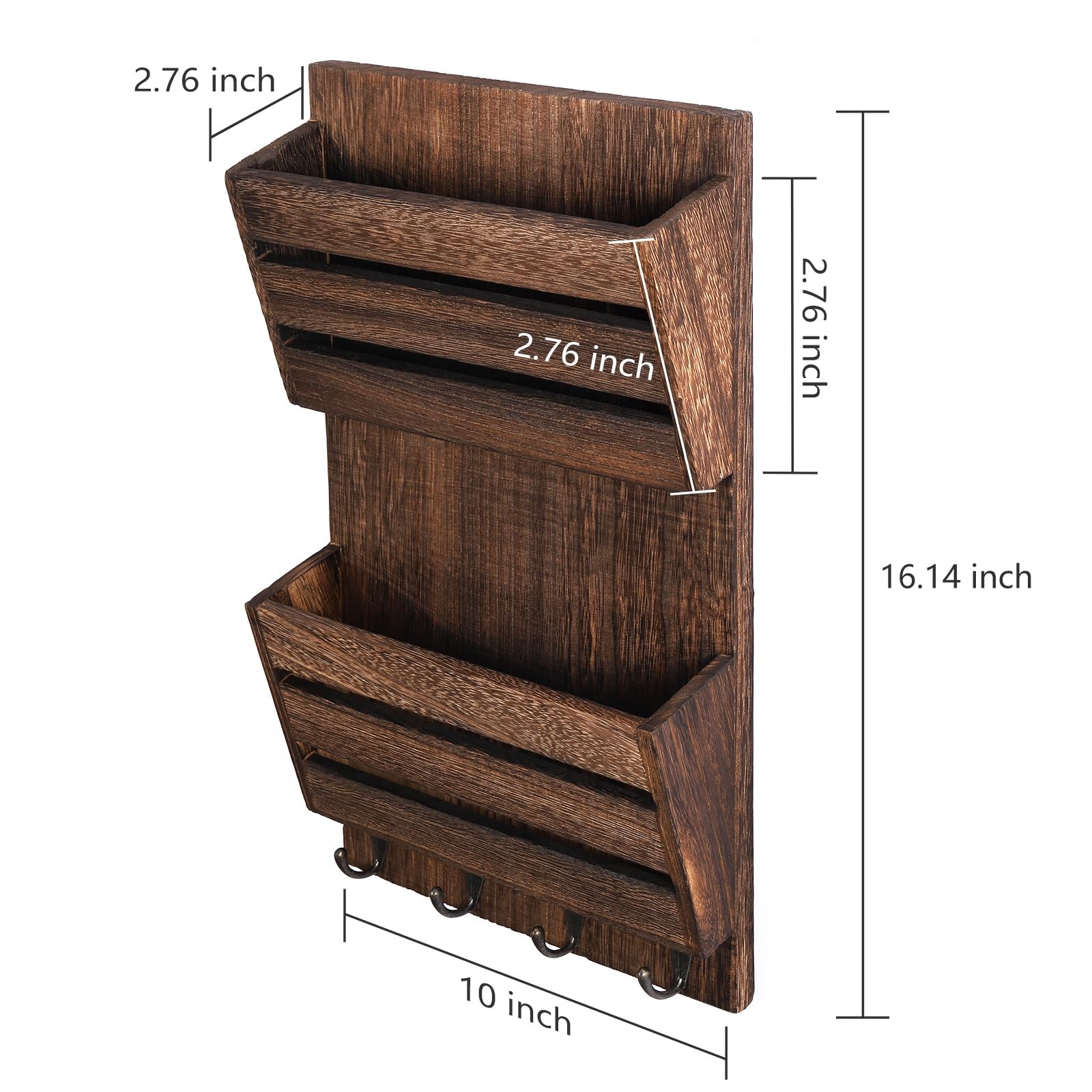Organizer Wall Mount with Key Hooks, 2-Slot Wood and Key Holder, Wall File Or…