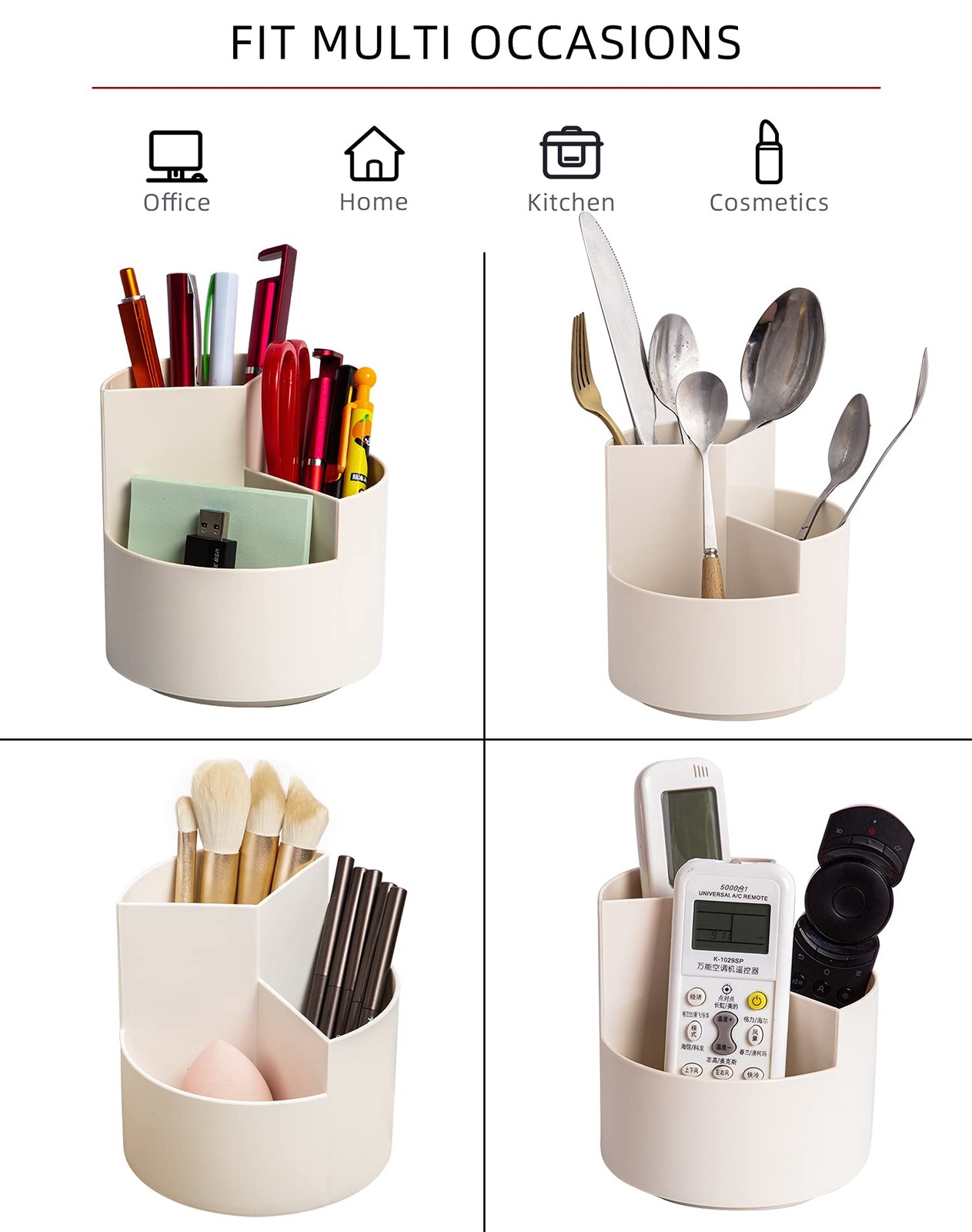 Desk Pencil Pen Holder, 3 Slots 360-Degree Spinning Organizers, Desktop White