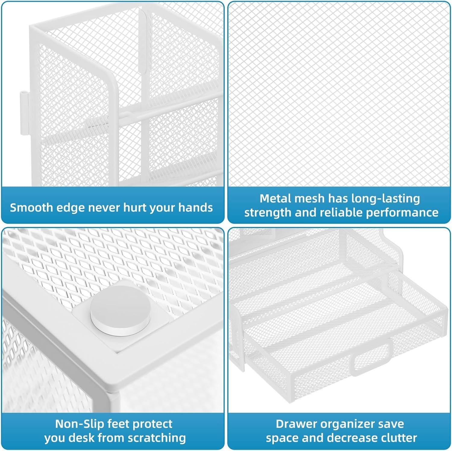Larger Mesh Desk Organizer with Drawer, Multi-Functional Pen Pencil Holder, E…