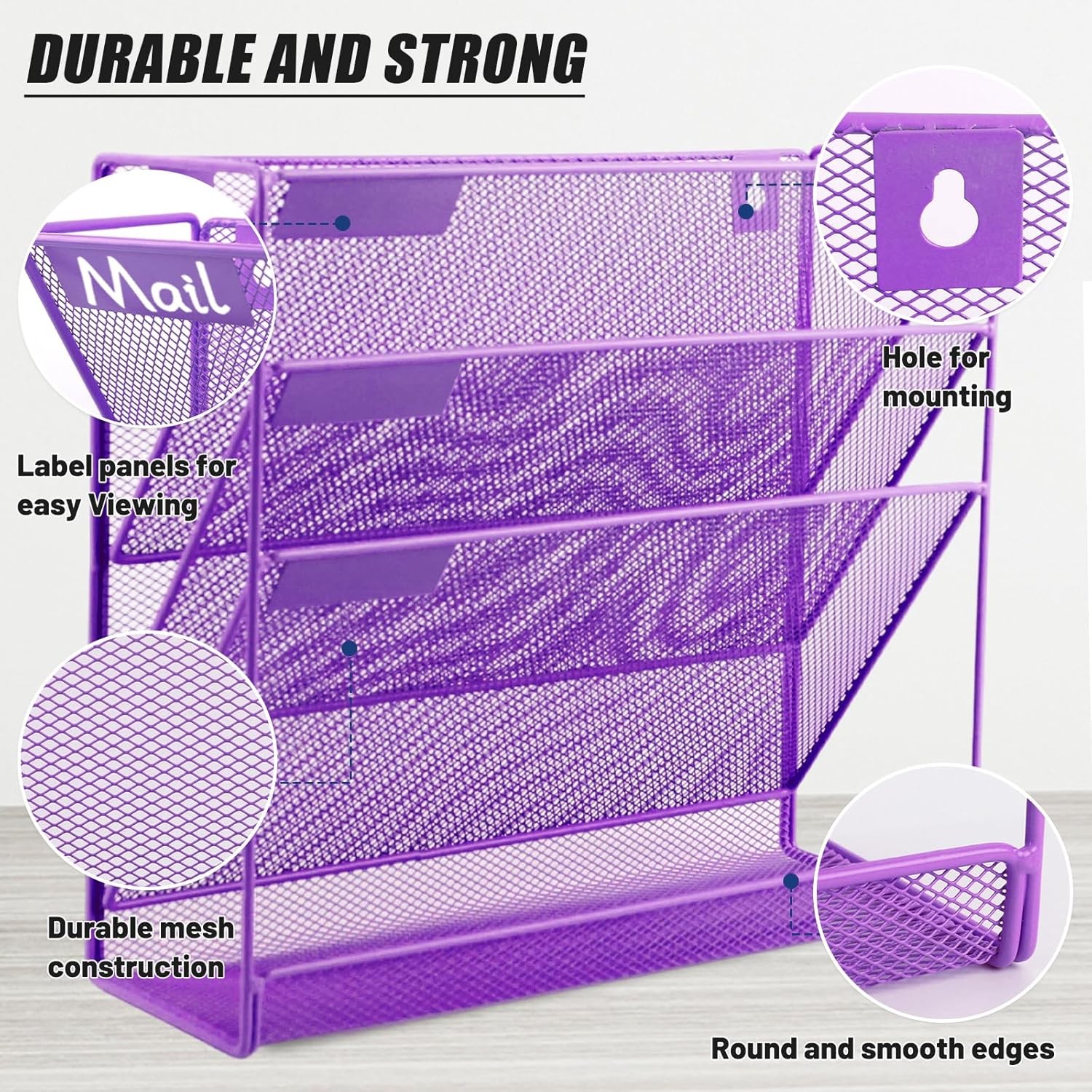 Desk File Organizer Mesh 4-Tier Hanging Wall Mount Document Organization Stand
