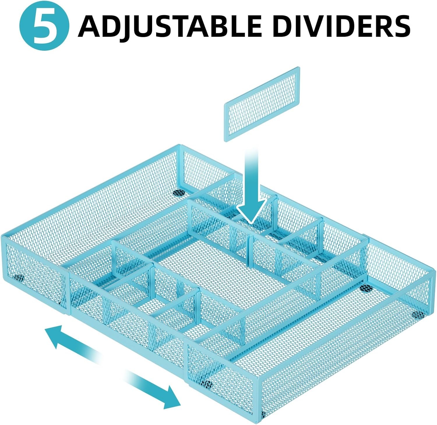 Expandable Desk Drawer Organizer, Mesh Drawer Organizer Tray with 10 Compartment