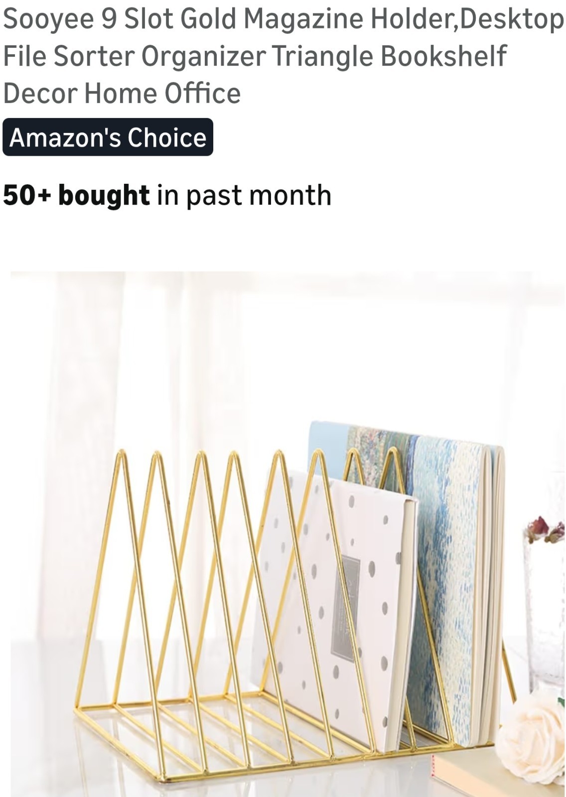 New Sooyee 9 Slot Gold Magazine Holder,Desktop File Sorter Organizer Triangle L2