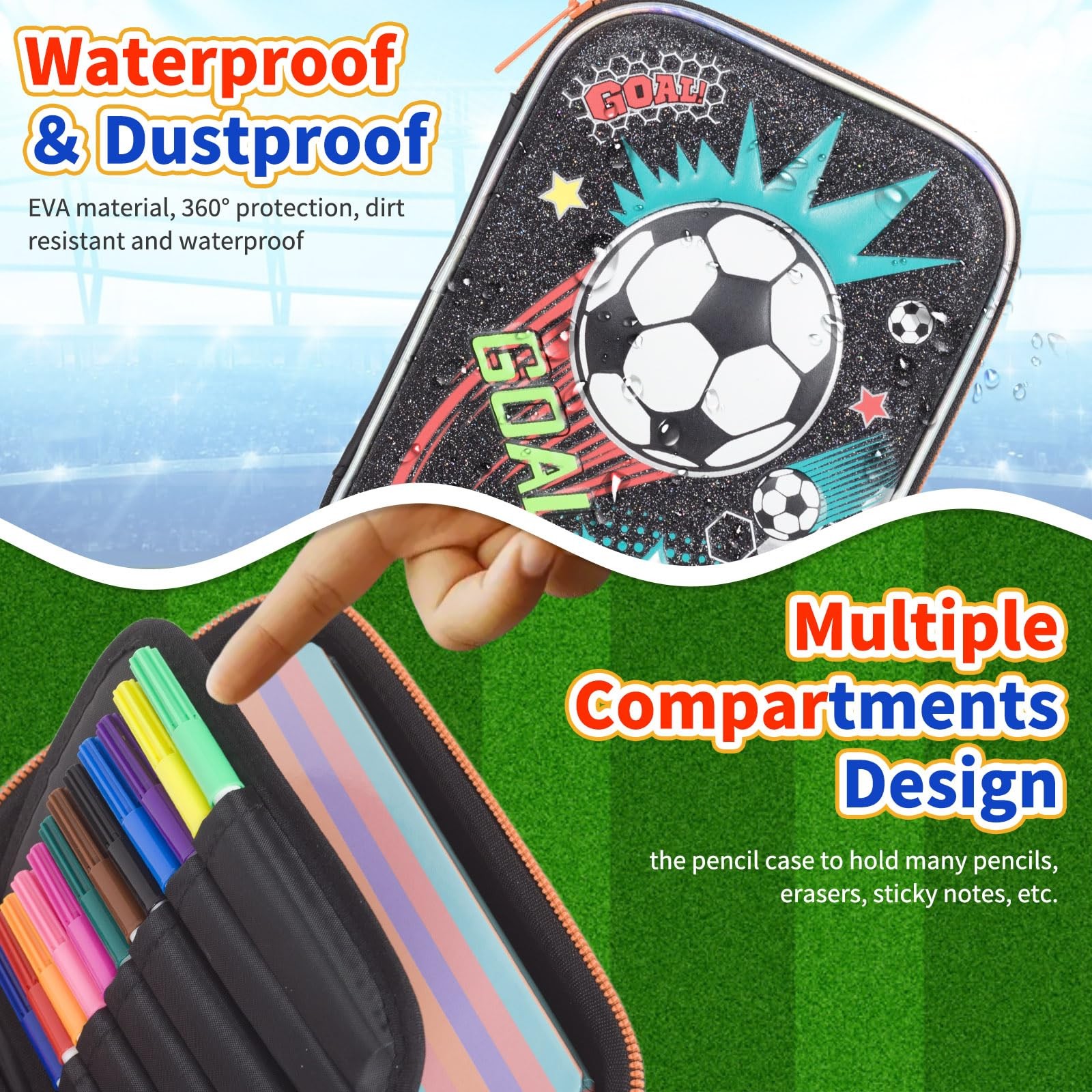 YOYTOO Soccer Pencil Case Stationery Set for Boys, 3D EVA Big Capacity Cute P…