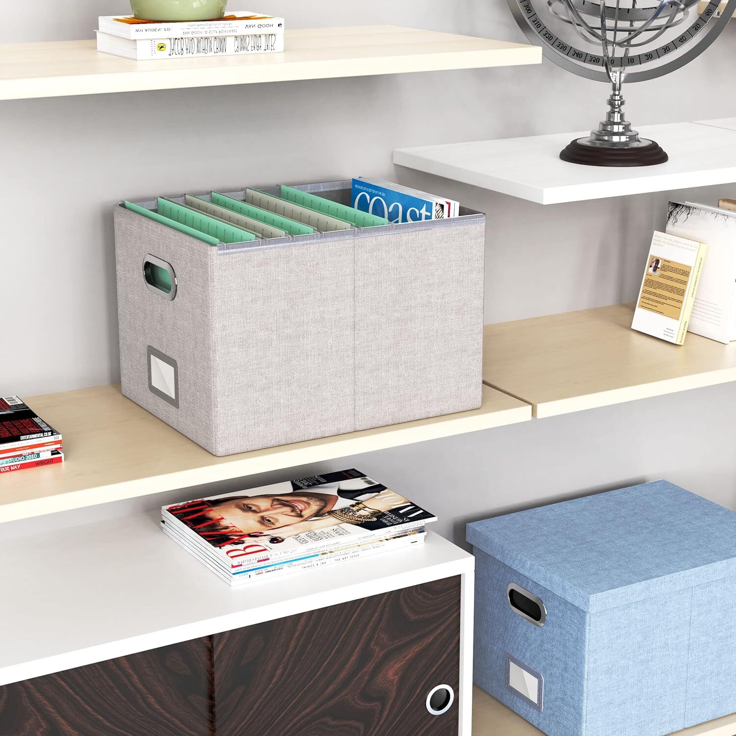 Oterri File Organizer Box,Filing Box with Lid,File for 1 pack, Gray-white
