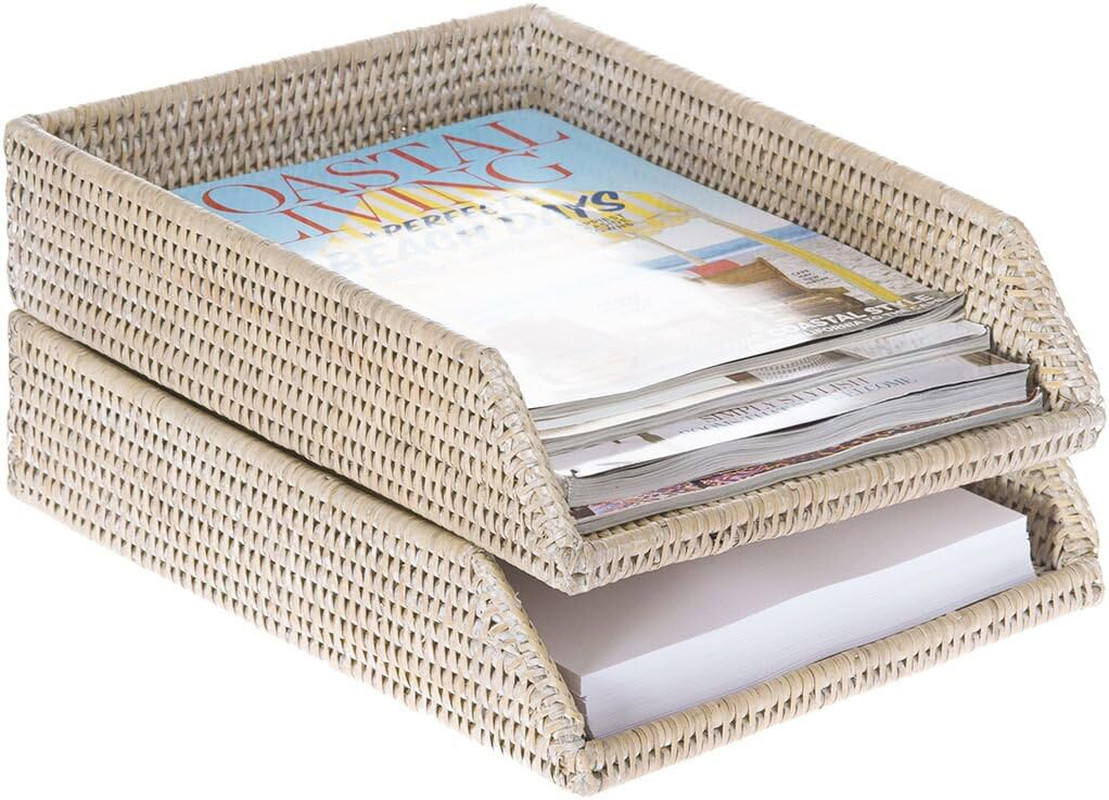 La Jolla Rattan Stackable Letter Tray – Stylish Paper Organizer in White Wash