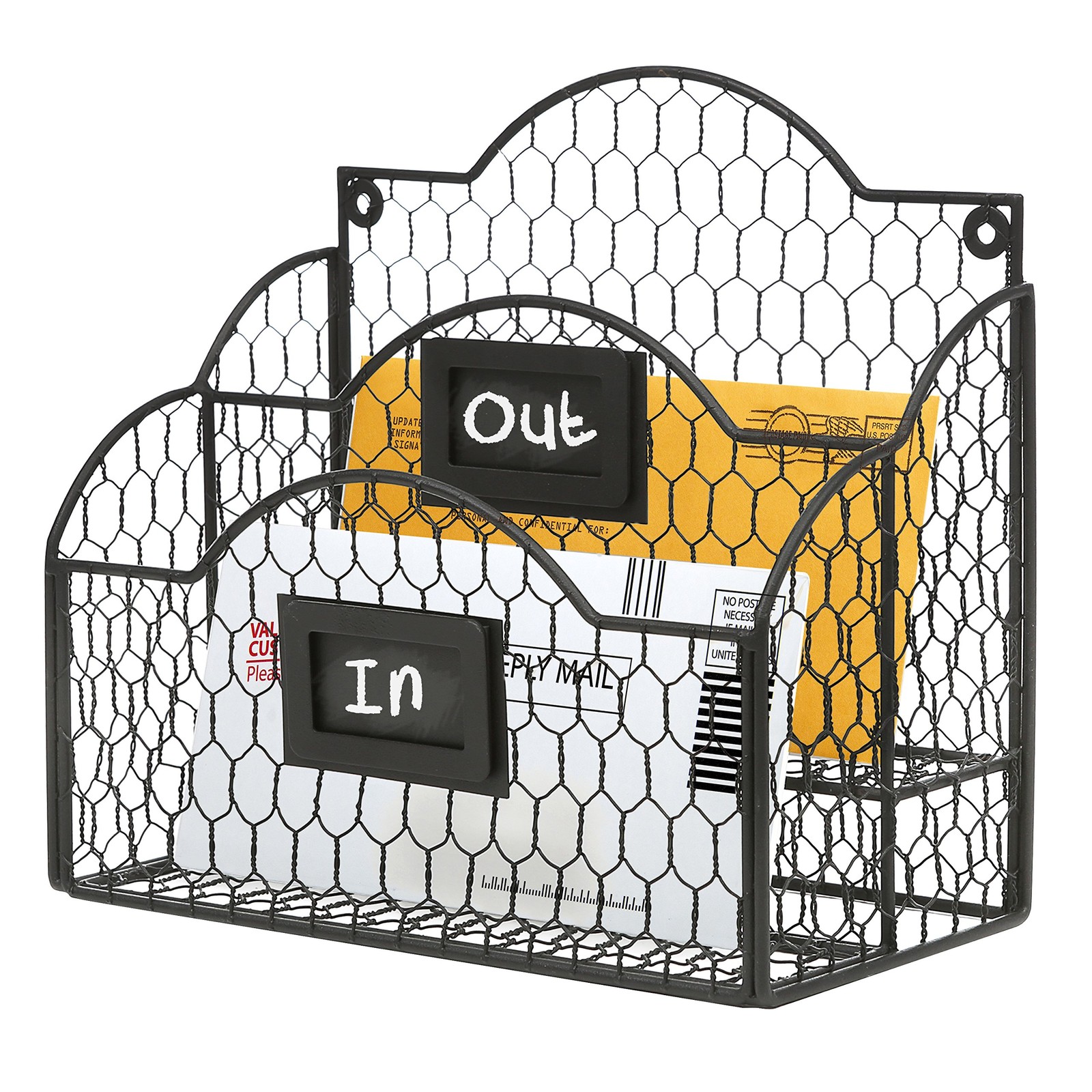 MyGift Metal Wire Basket Desk Organizer, 2 Compartment Size Pillow-380, black