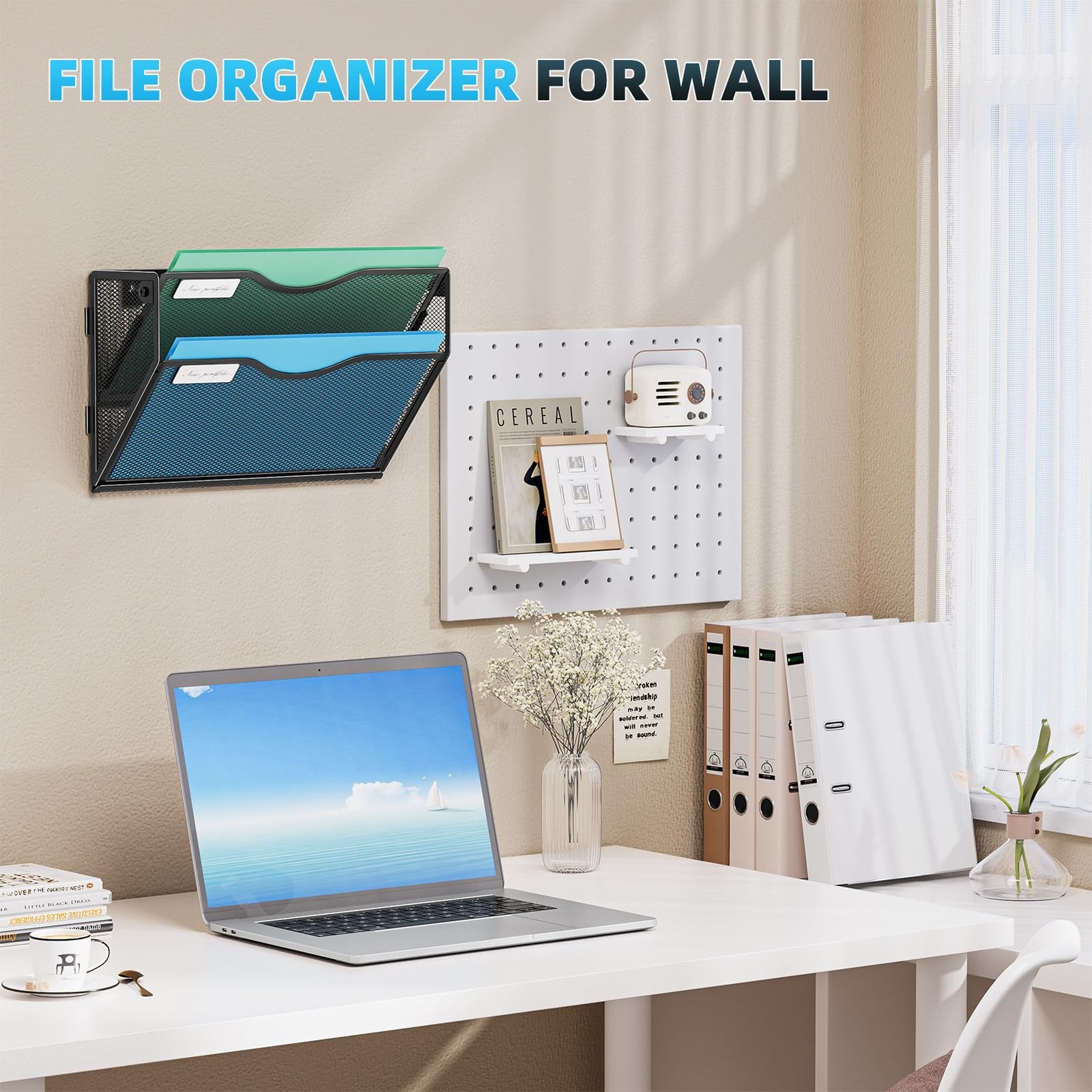 Marbrasse Wall File Holder 2-Tier Hanging 2 Tier Organizer, Black