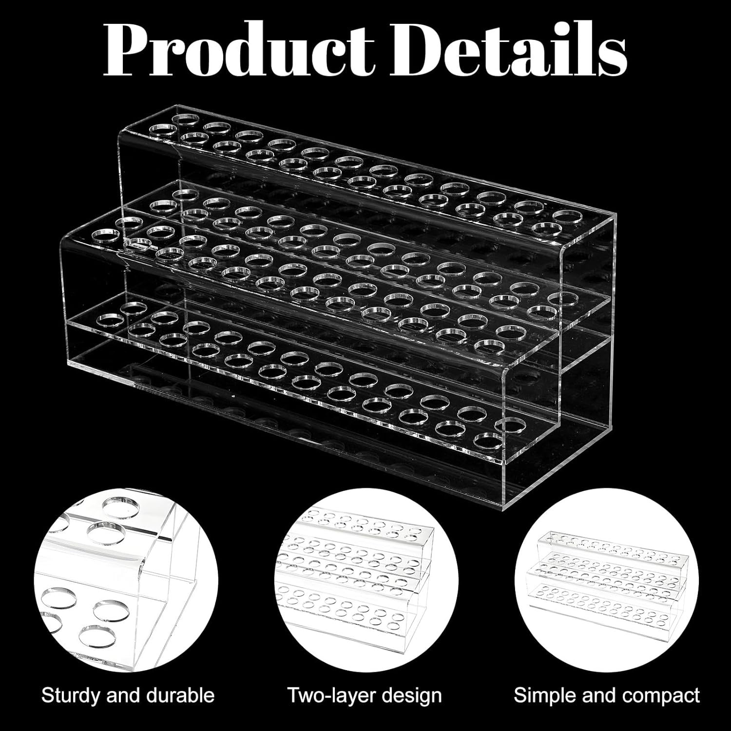 Acrylic Pen Holder, 48-Slots Pen Display Stand 2 Tier Pencil Display Desk Stand
