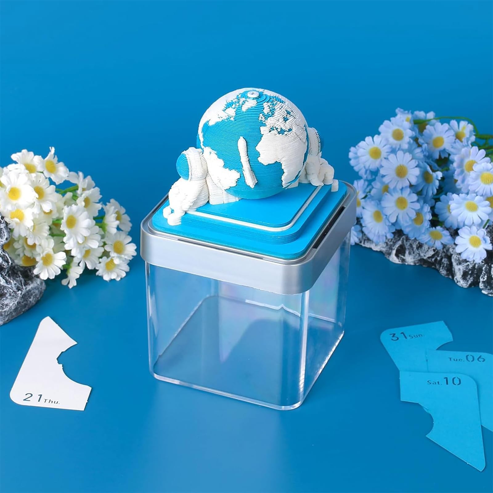 3D Calendar 2026, Desk Time Piece 2026,Tear-Away Paper Blue Earth