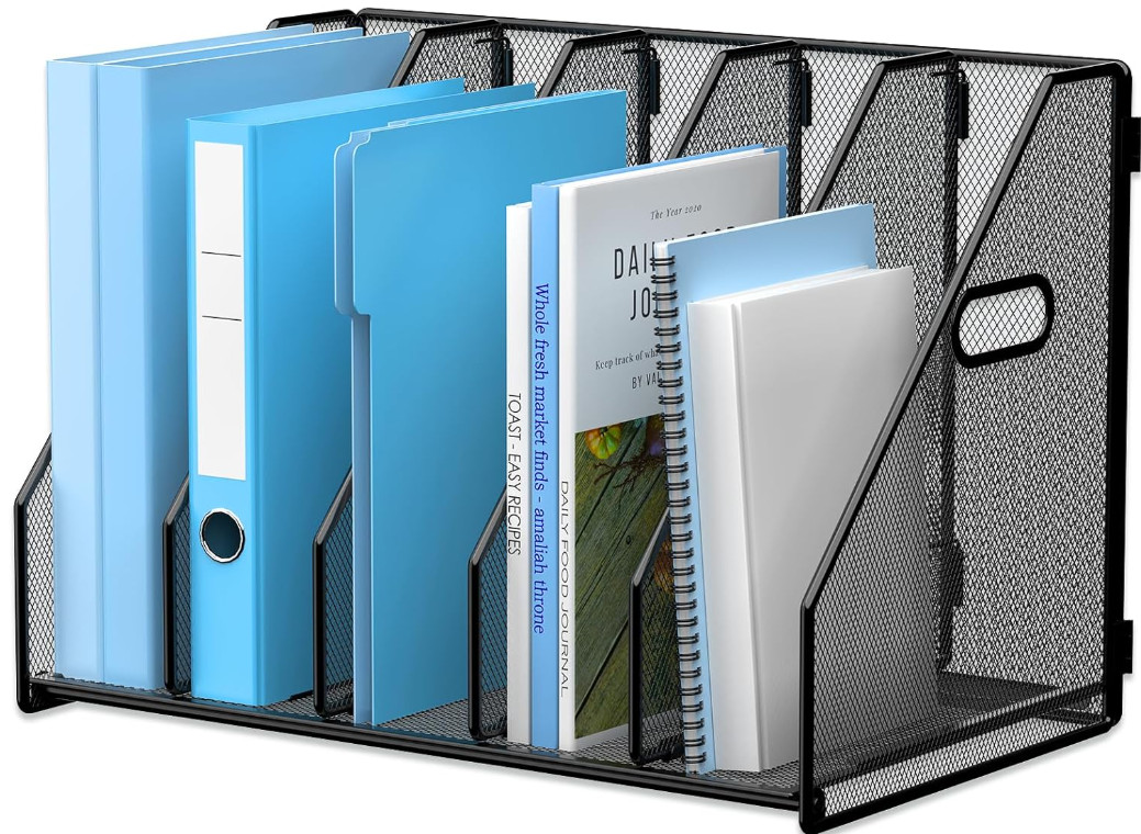 Organizador escritorio metal 5 compartimentos vertical oficina hogar negro,Nuevo