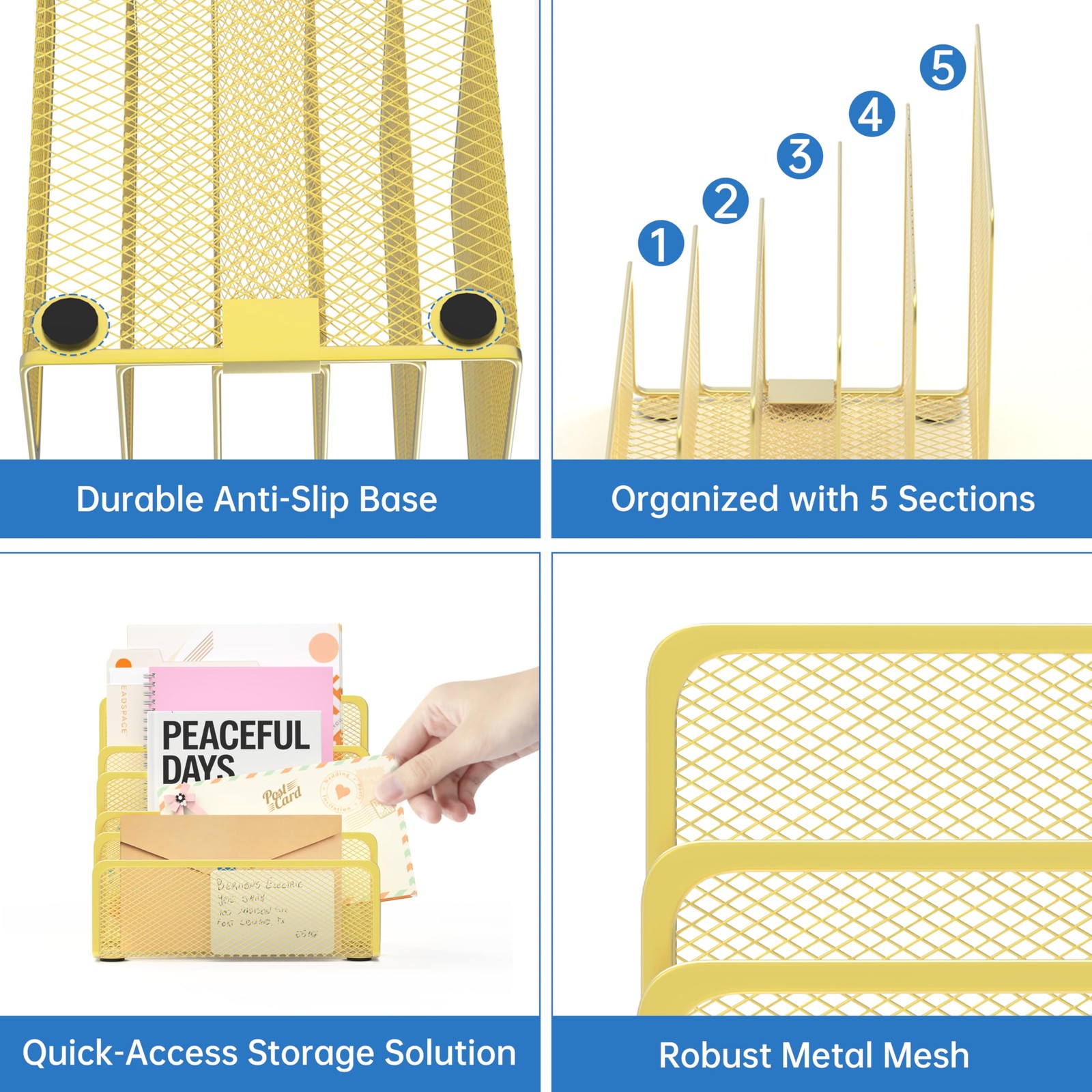 ReePlan Mail Organizer Countertop with 5 Slot, Metal Holder for Gold