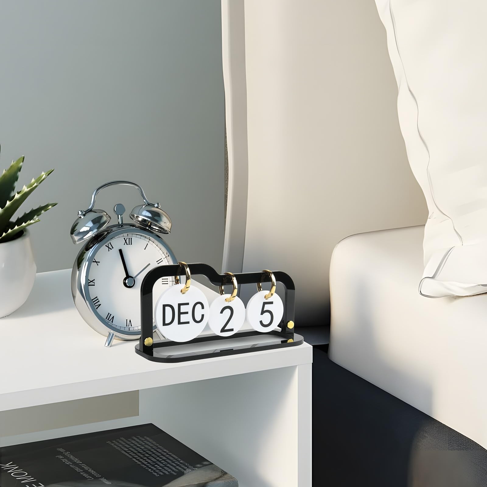 Acrylic Perpetual Desk Calendar 2026 Standing Flip, Vintage Style B (Black)