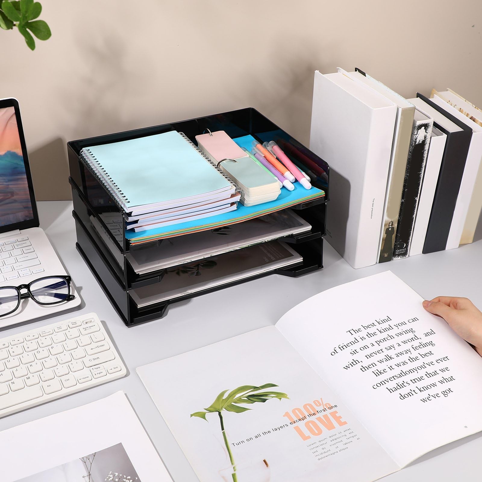 4 Pcs Stackable Letter Tray Rectangular Plastic Desk Organizer 13 x 9.5 x 2.6…