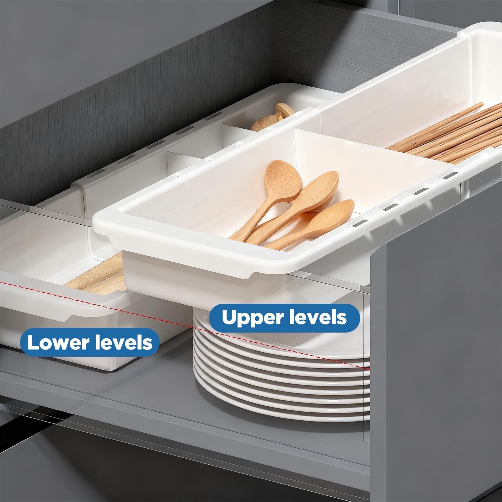 PercyEffie 2pcs Drawer Organizer Expandable with Insert Adjustable Lightwhite