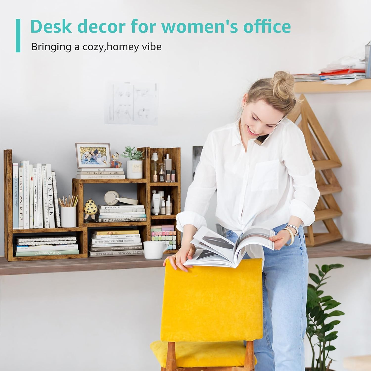 Desk Shelves Desktop Organizer Shlef – Rustic Office Organization for Top of Des