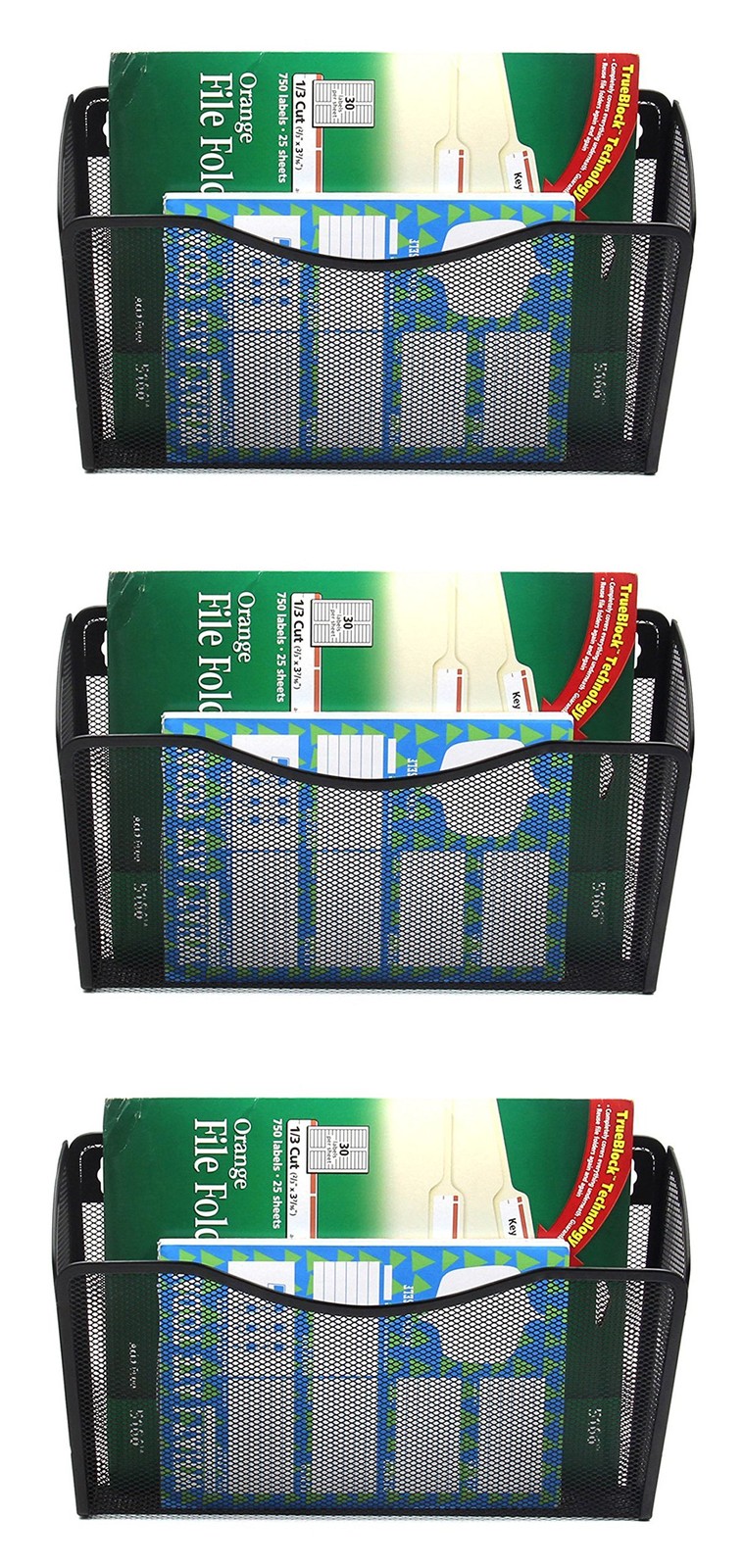 3 Pack Wall File Organizer Black Mesh Hanging File Storage For Home Office