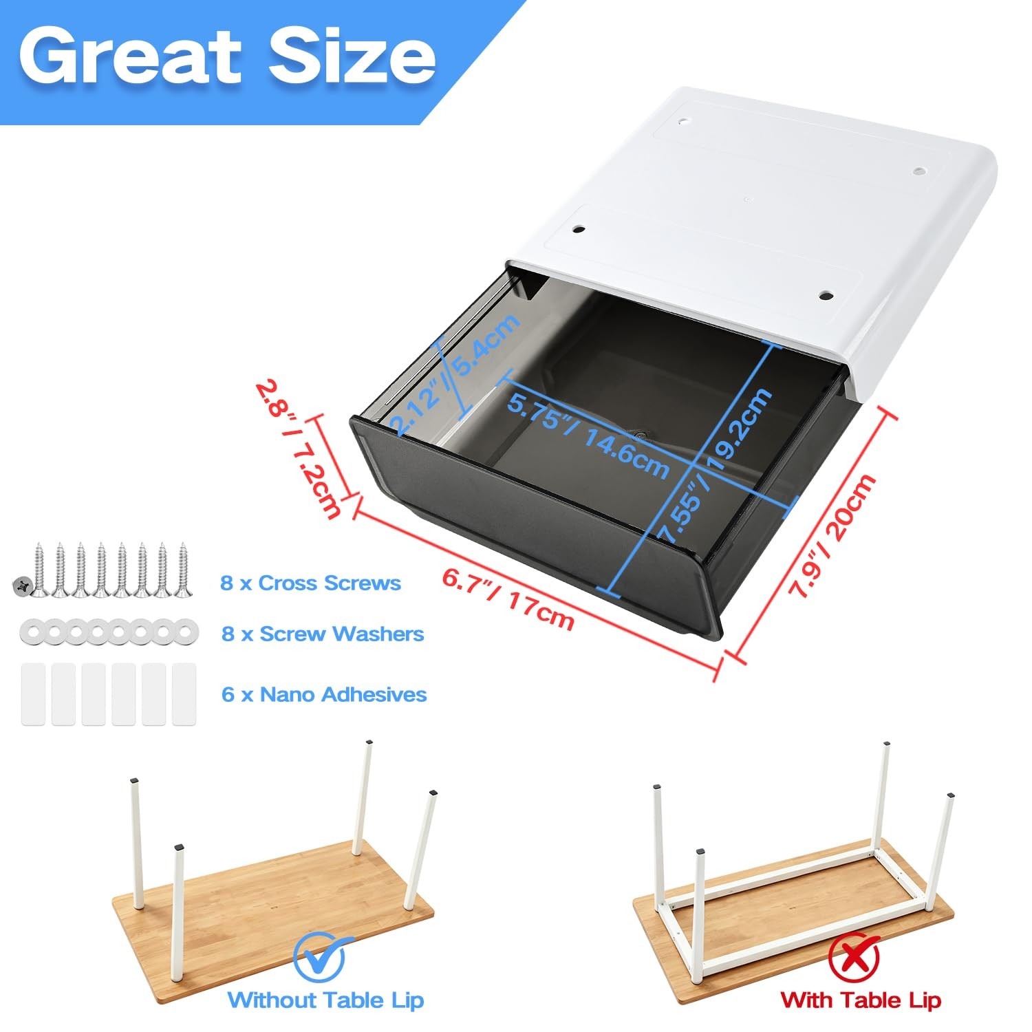 Self-adhesive Under Desk Drawer Organizer, 2 Pack Table Hidden Slide Out Larg…