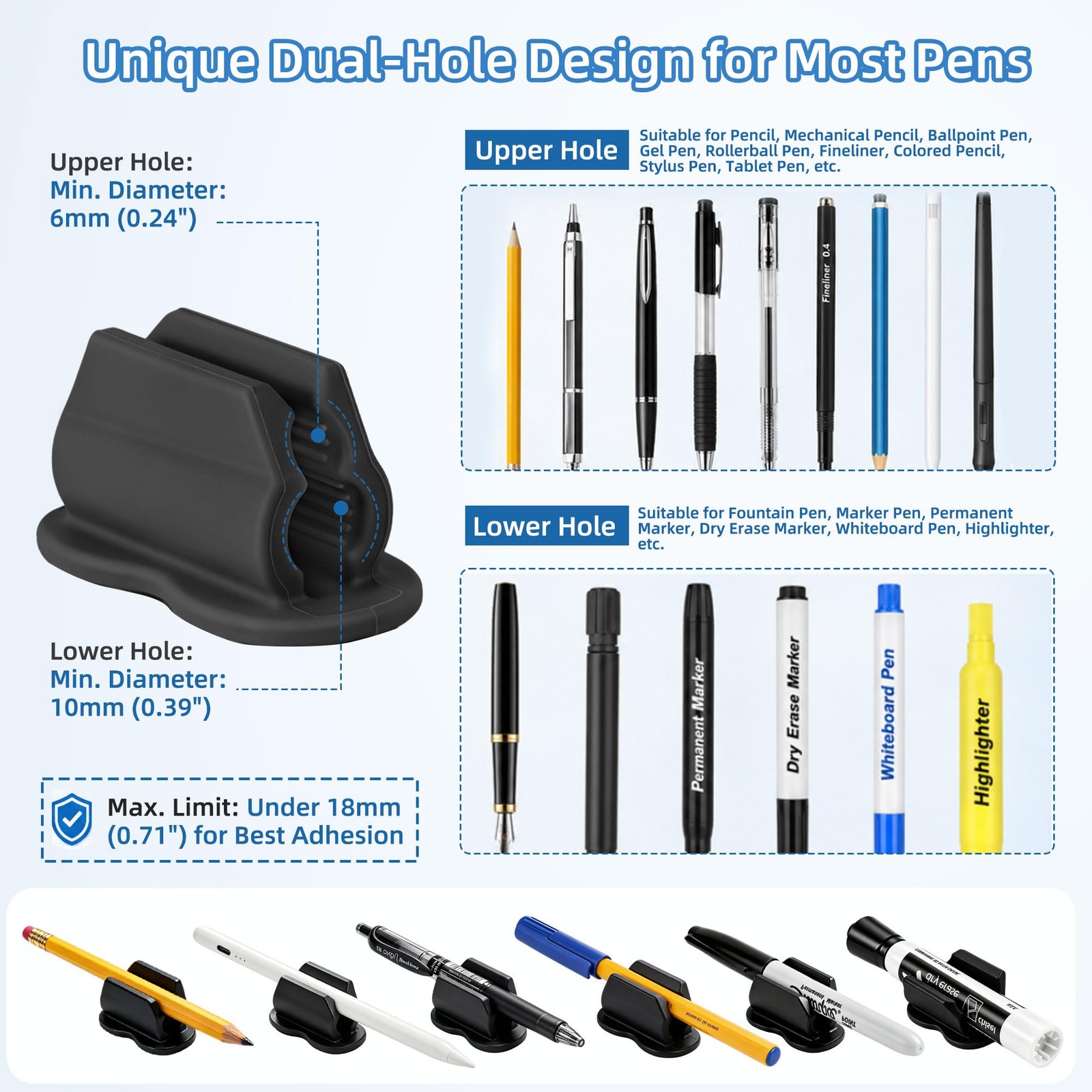 Adhesive Pen Holder Pencil Holder for Desk Wall Clipboard Notebook Car 12PCS …
