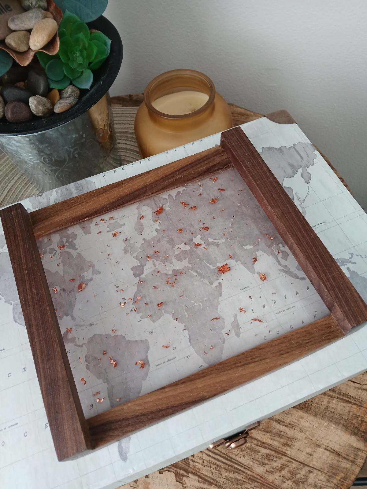 New HANDCRAFTED Resin & Wood DESK ACCESSORY SET Business Card Holder Executive