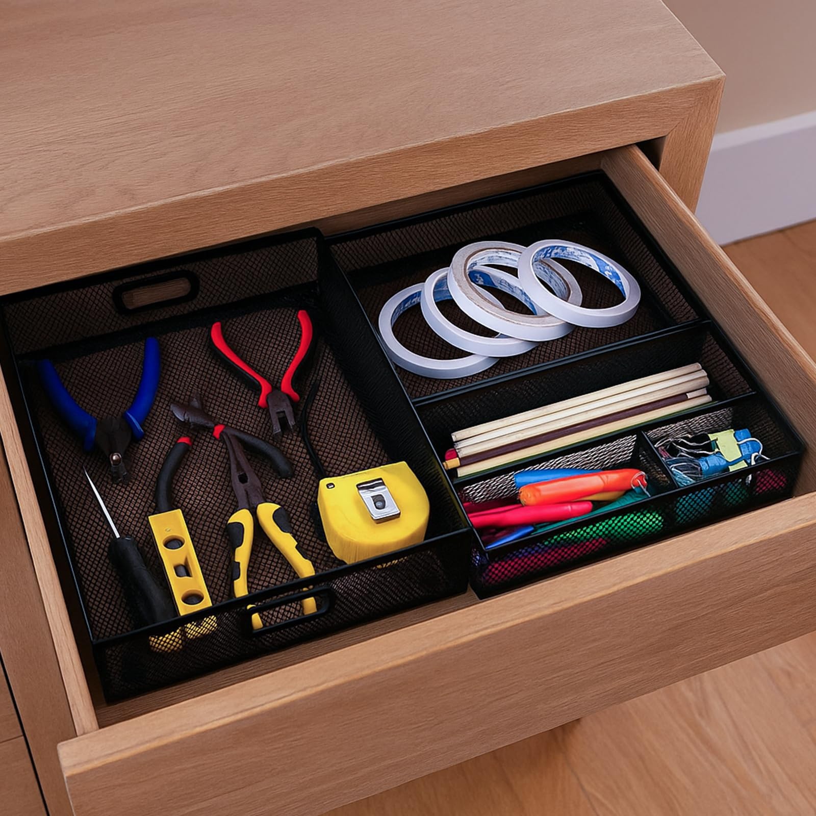 AojSup 3 Pcs Office Drawer Organizer 3 Pack, Supplies Desk, Black