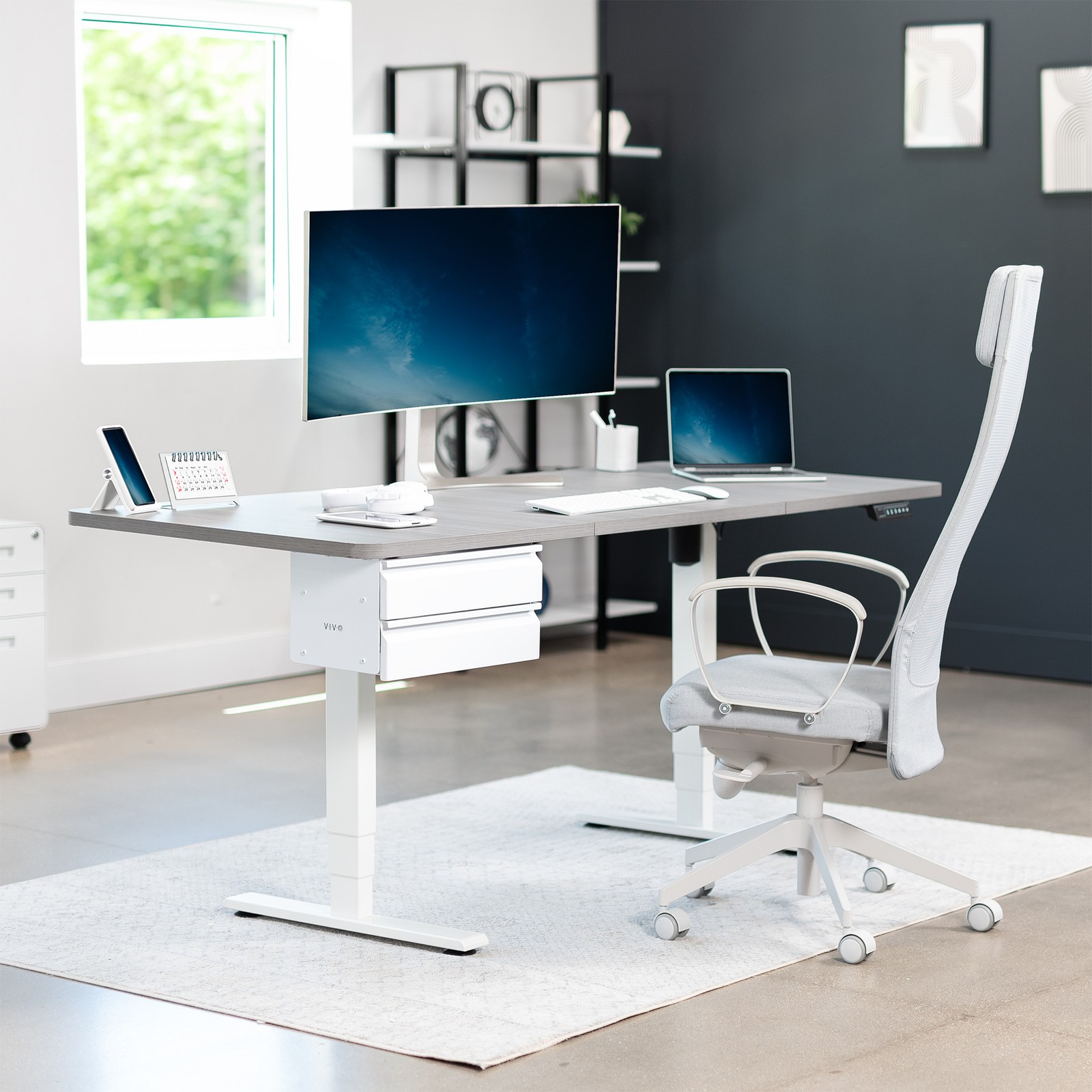 VIVO White Dual Level 16″ Pull Out Under Desk Storage Drawer Set without Shell