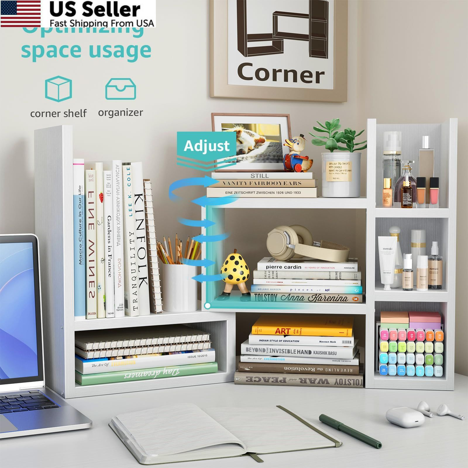 NUTIKAS Desk Shelves Desktop Organizer Shlef – White 13.8 Inches,