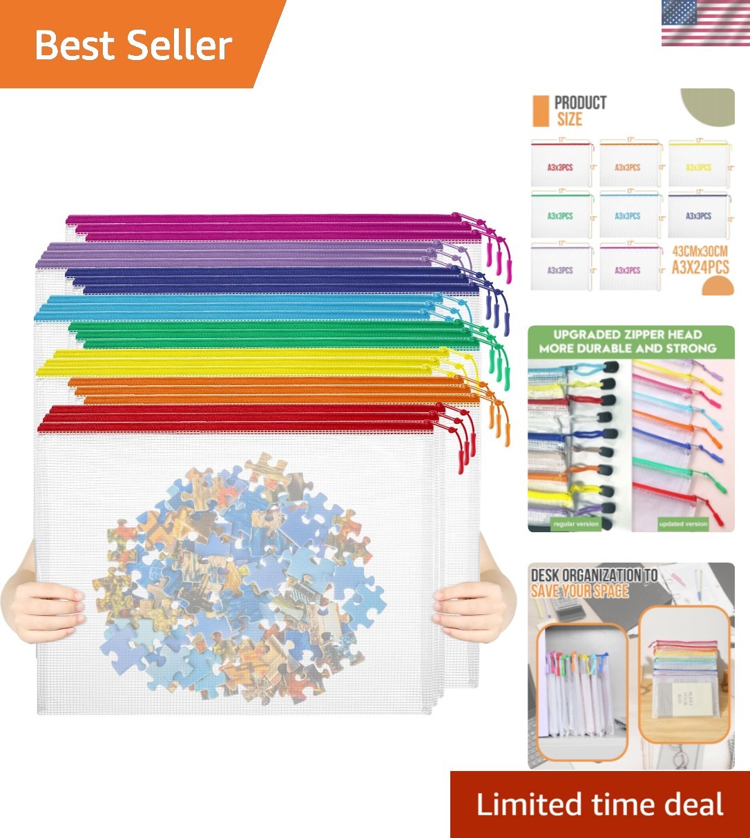 24pcs Mesh Zipper Pouch File Bags Puzzle Storage Bags, A3 17×12 Inches Large …