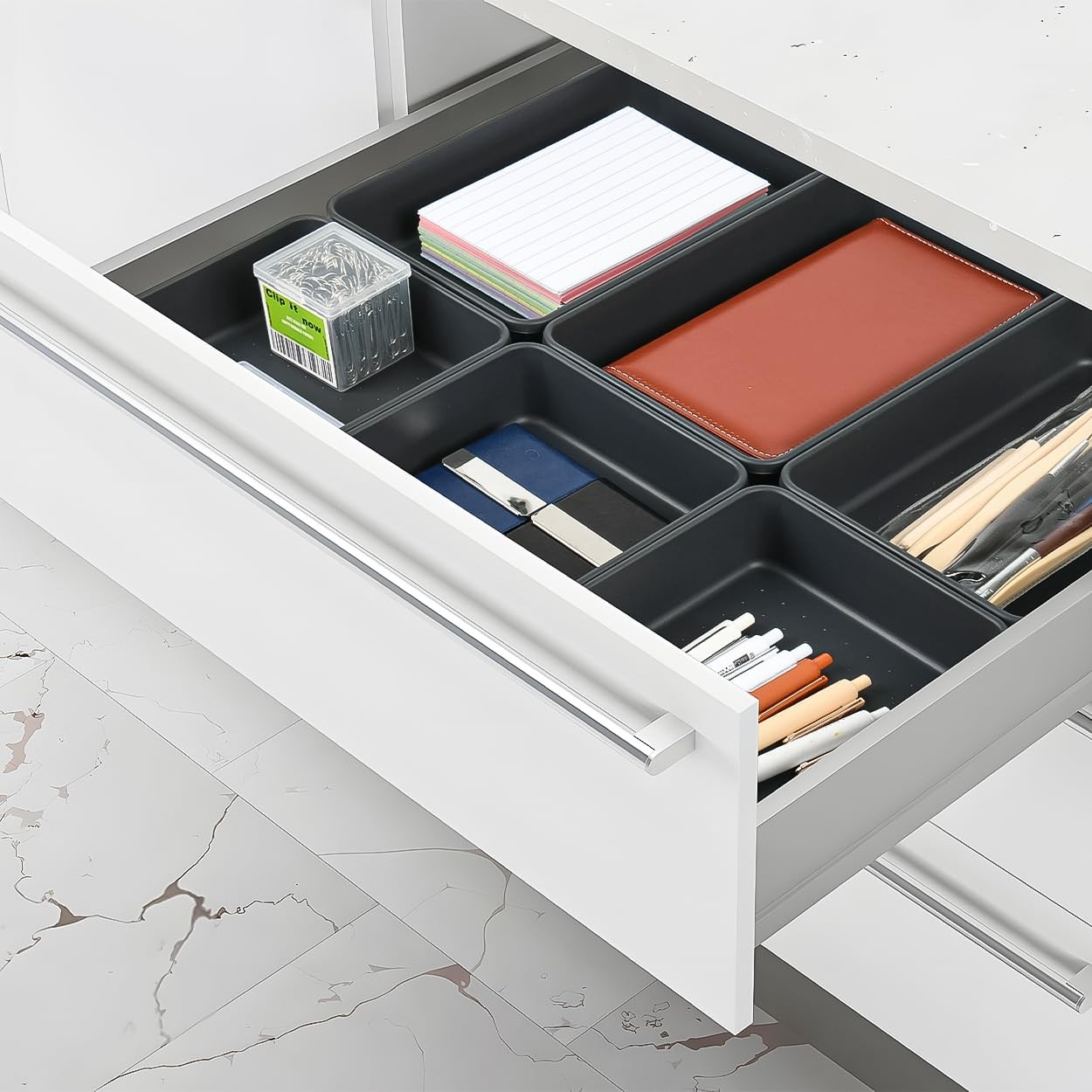 Kutesna 6 PCS Large Plastic Drawer Organizer, 9″×6″ Desk gray