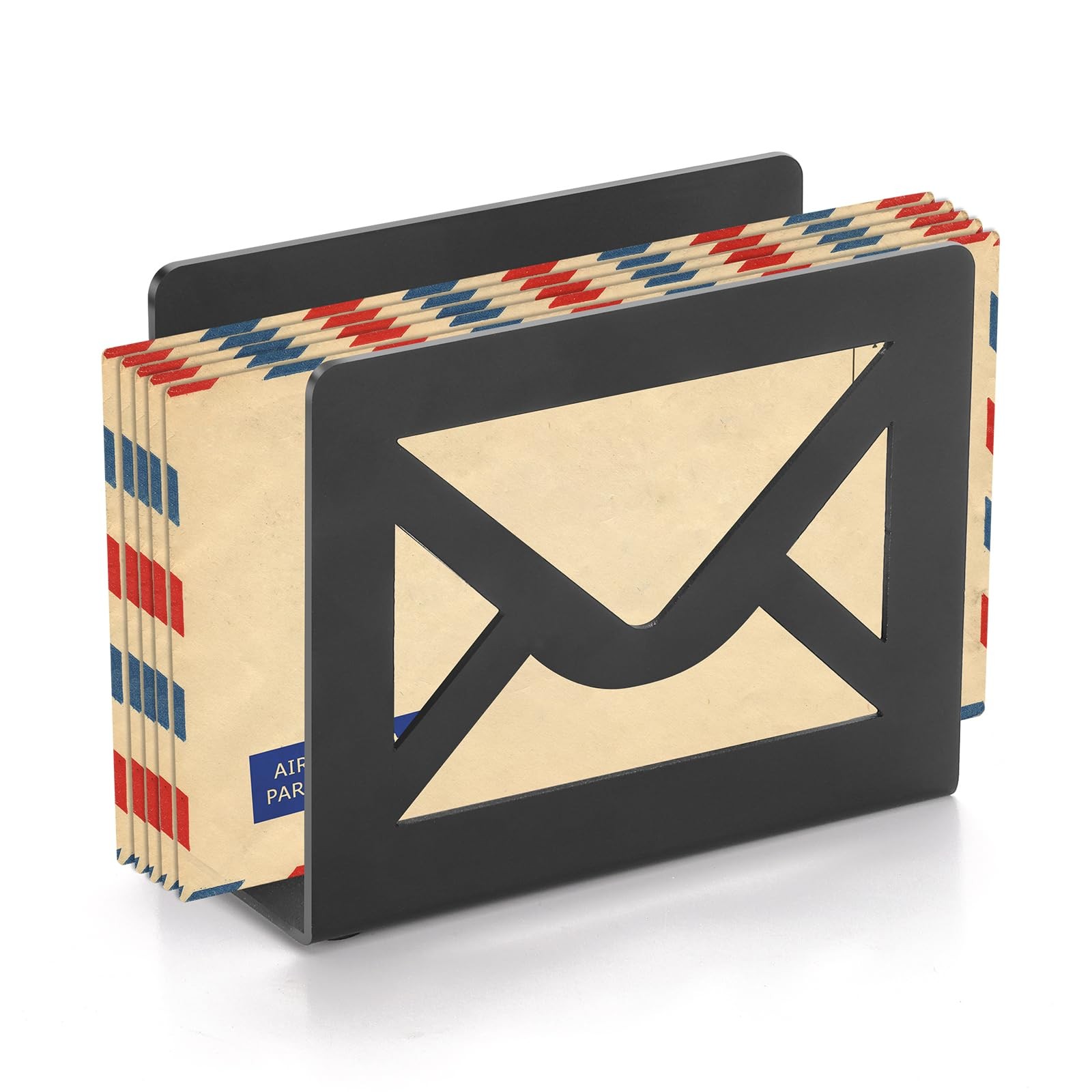 Desktop Metal Mail Holder Modern Black Letter Organizer Desk Cutout Design