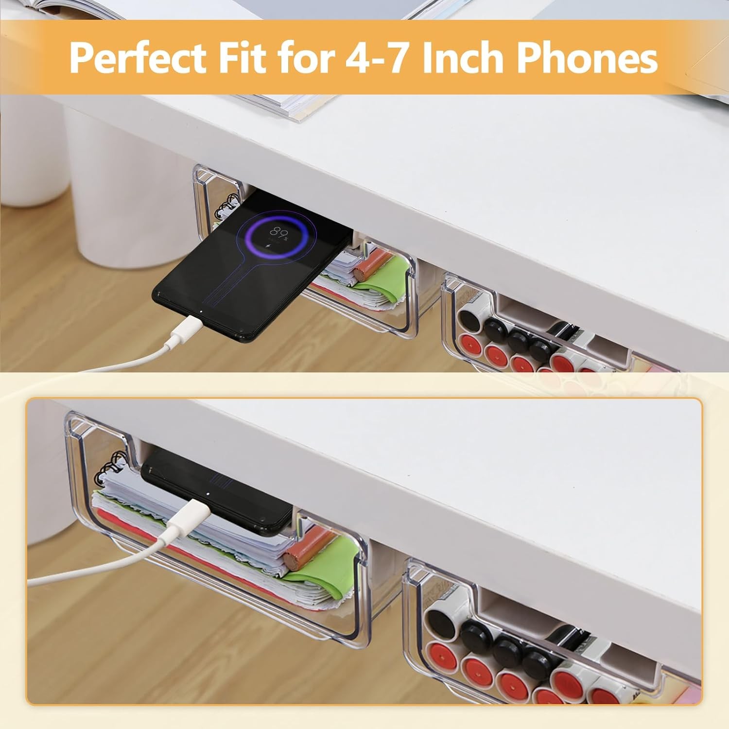 Under Desk Drawer Organizer 2 Pack Hidden Storage Slide Out Self Adhesive Tray