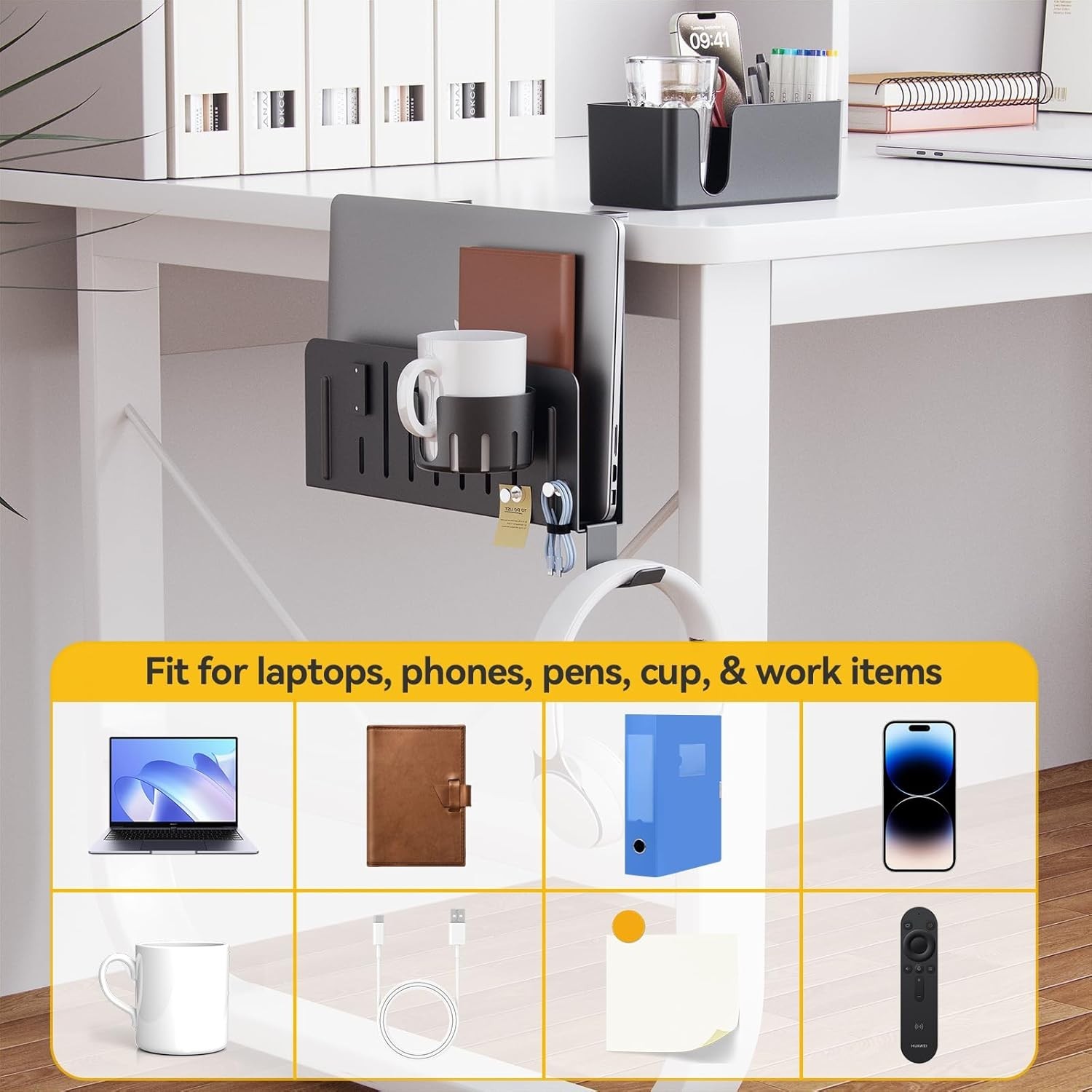 Sturdy Rose Gold 7-in-1 Desk Organizer with Heat Dissipation and No Drill Setup
