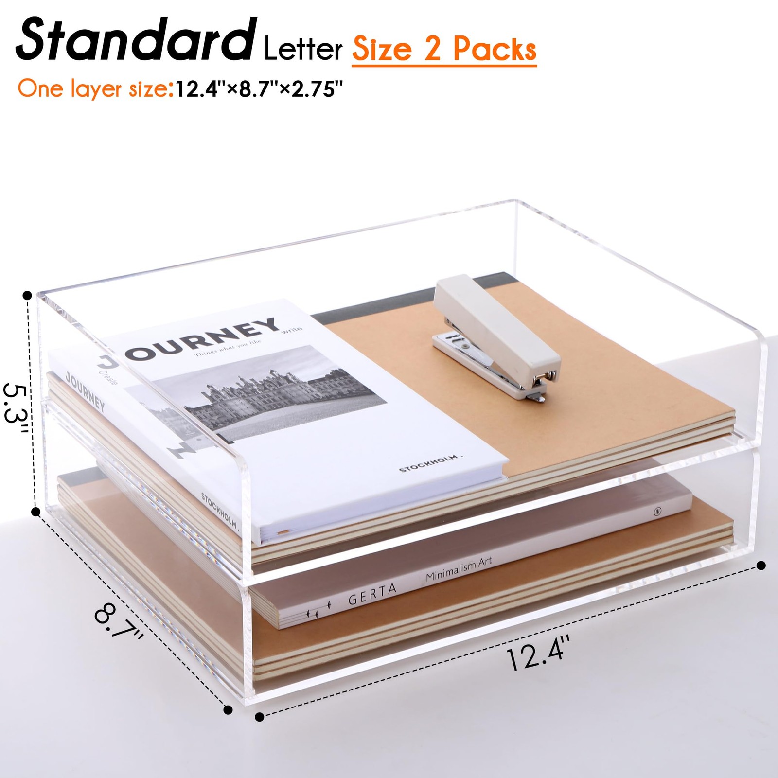 Paper Organizer, 2 Tier Stackable A4 Size Acrylic Letter Tray, Office/Home/Sc…