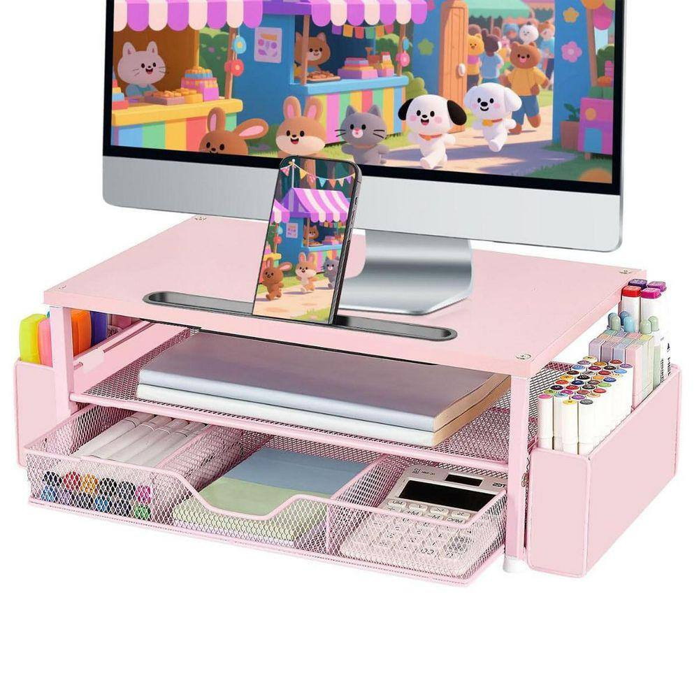 Pink 18.8 In. X 6.4 In. Metal Modern Desk Organizer Stand with Drawer