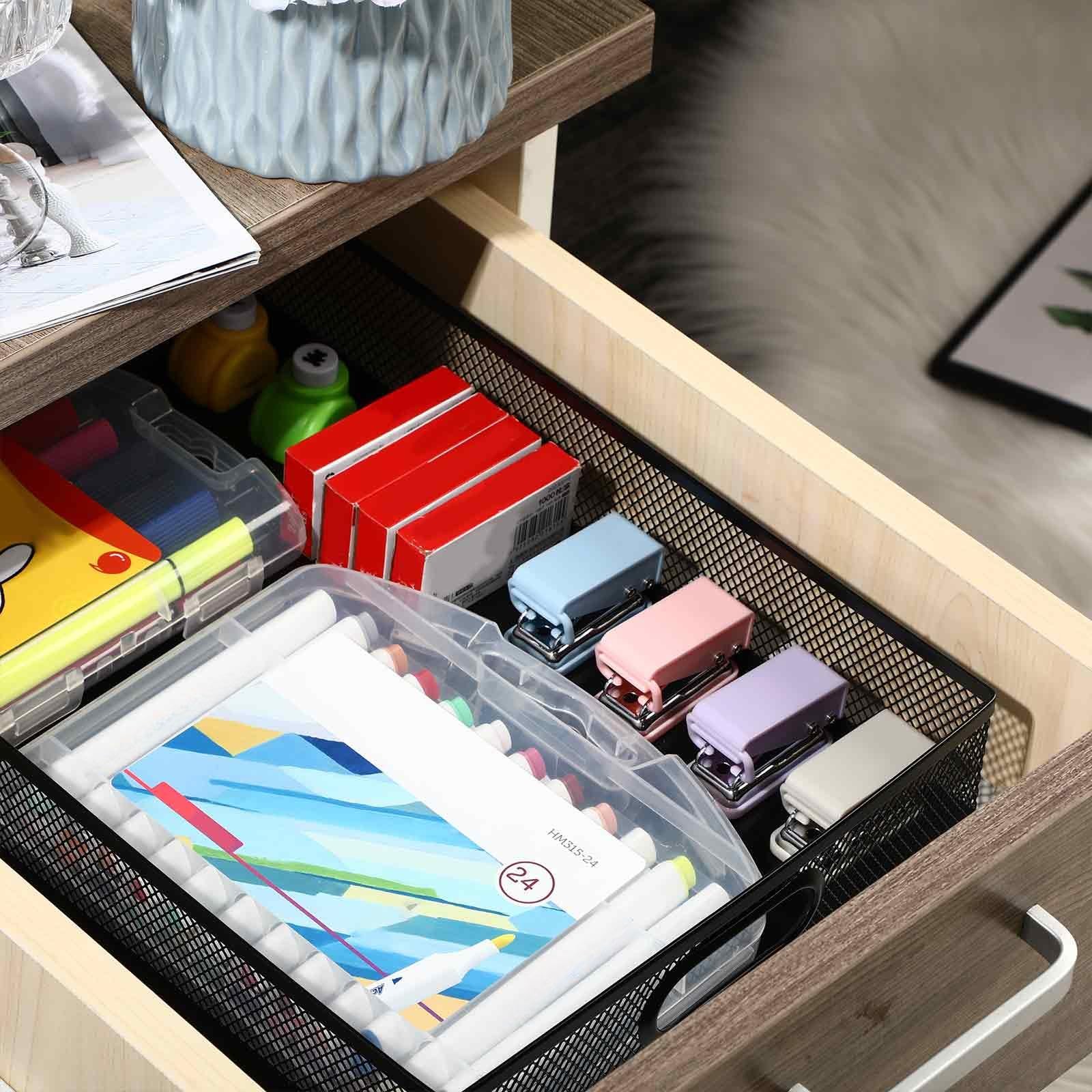 3 PCS Desk Drawer Organizer Metal Mesh Trays Wire Basket 12.87x9x2.4 Inch Blk