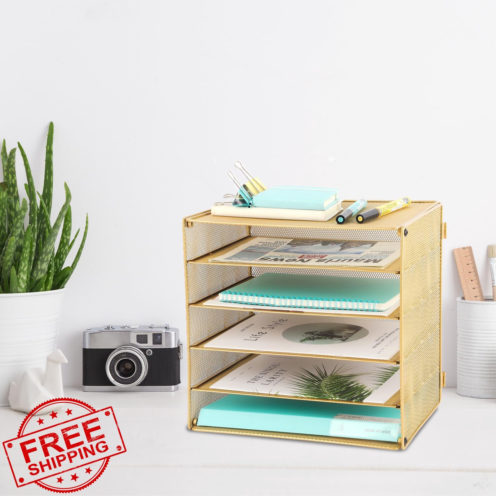 EASEPRES 5 Tier Desk Organizer Tray Gold