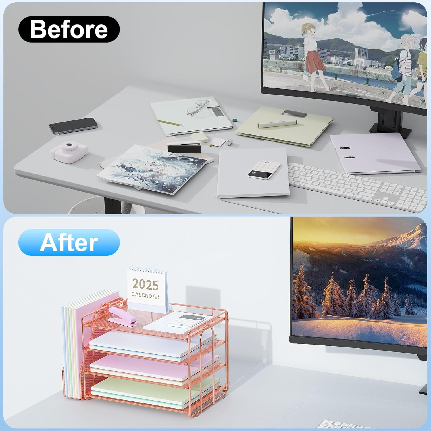 Desk Organizers and Accessories, Paper Organizer for Desk with File Organizer, D