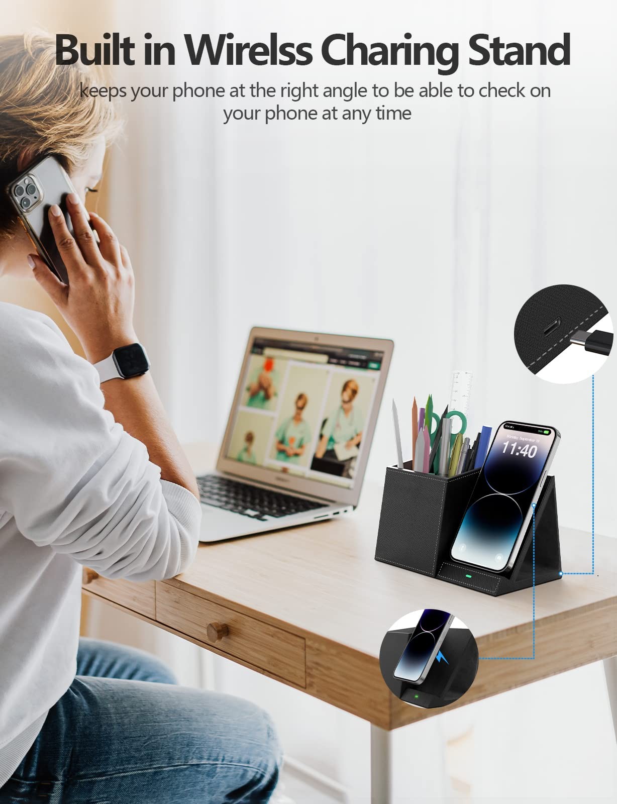 Desk Supplies Organizer, Multi-Functional Pencil Pen Holder with Wireless Cha…