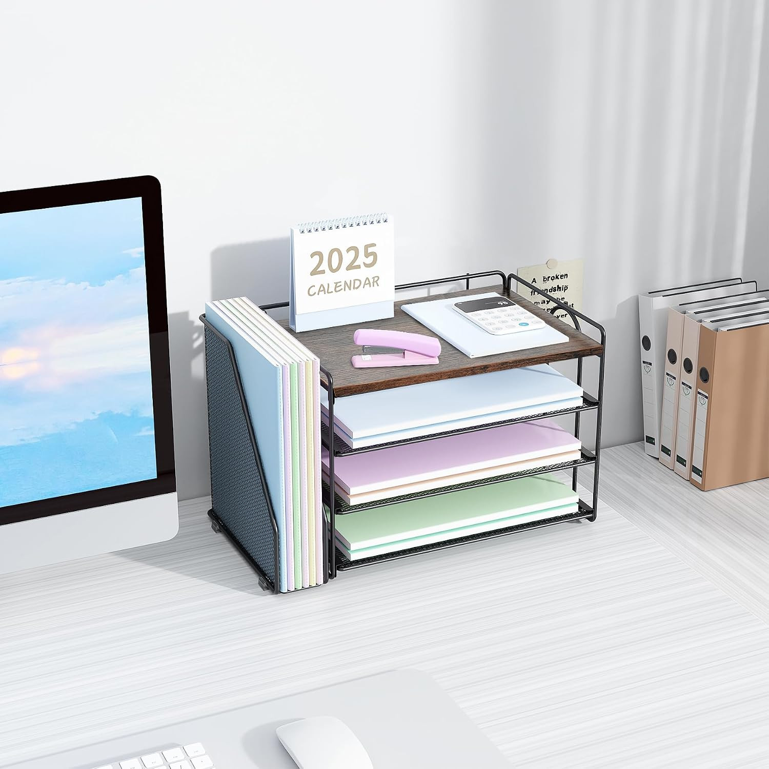 Desk Organizers and Accessories, Paper Organizer for Desk with File Organizer, D