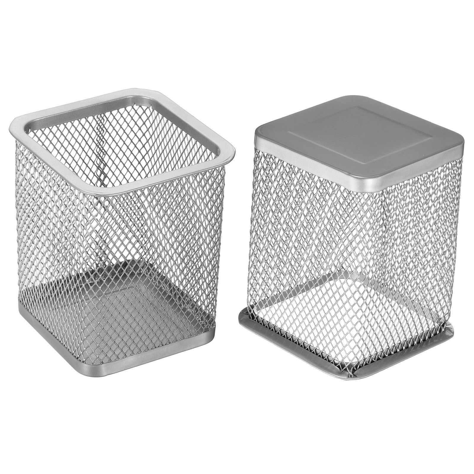 1 x Mesh Pen Holder Pencil Holder Pencil Basket Pen Cup Organizer Square, Silver