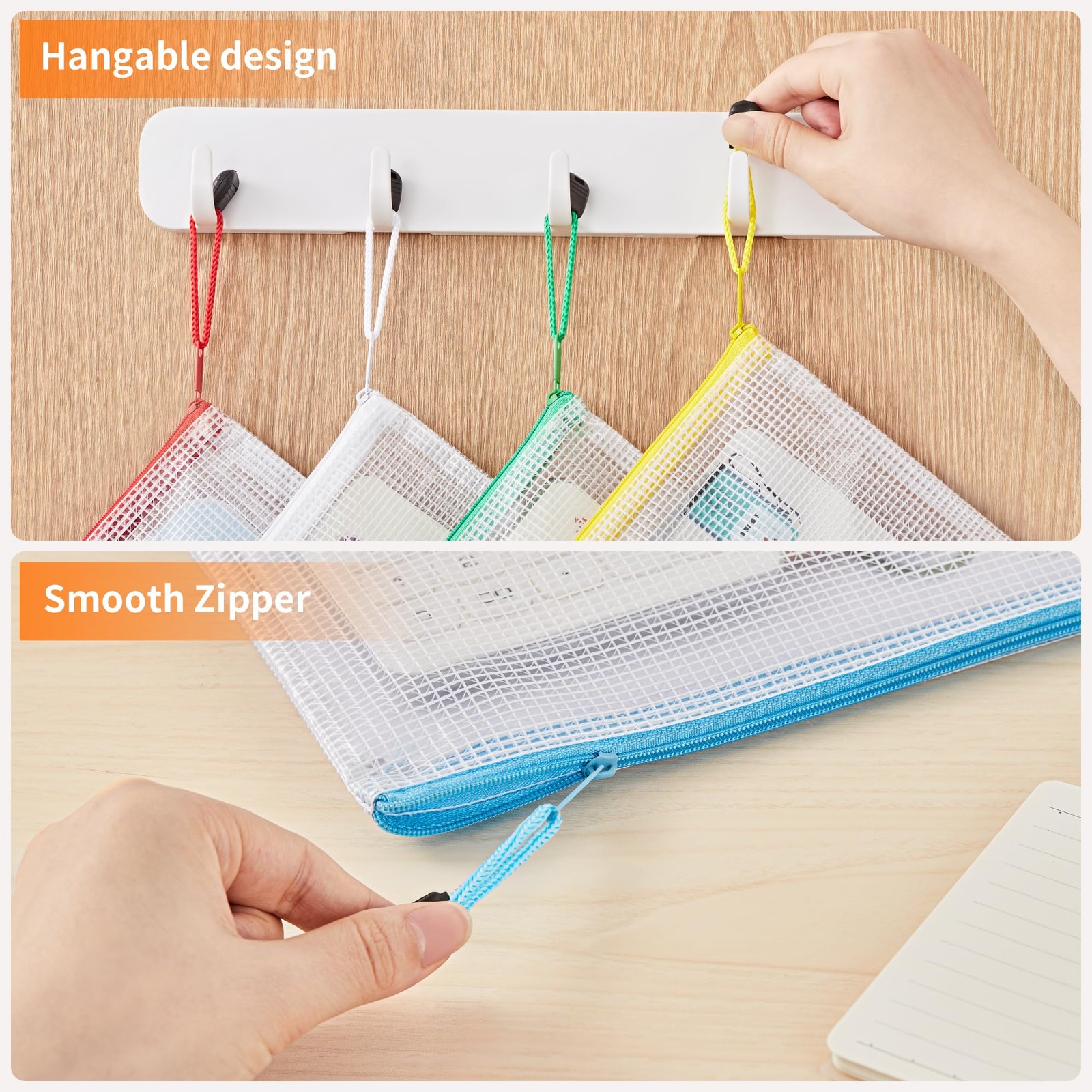 A4 Letter Size 30 Pack 10 Colors Zipper Mesh Document Pouch, Mesh Bags for Bo…