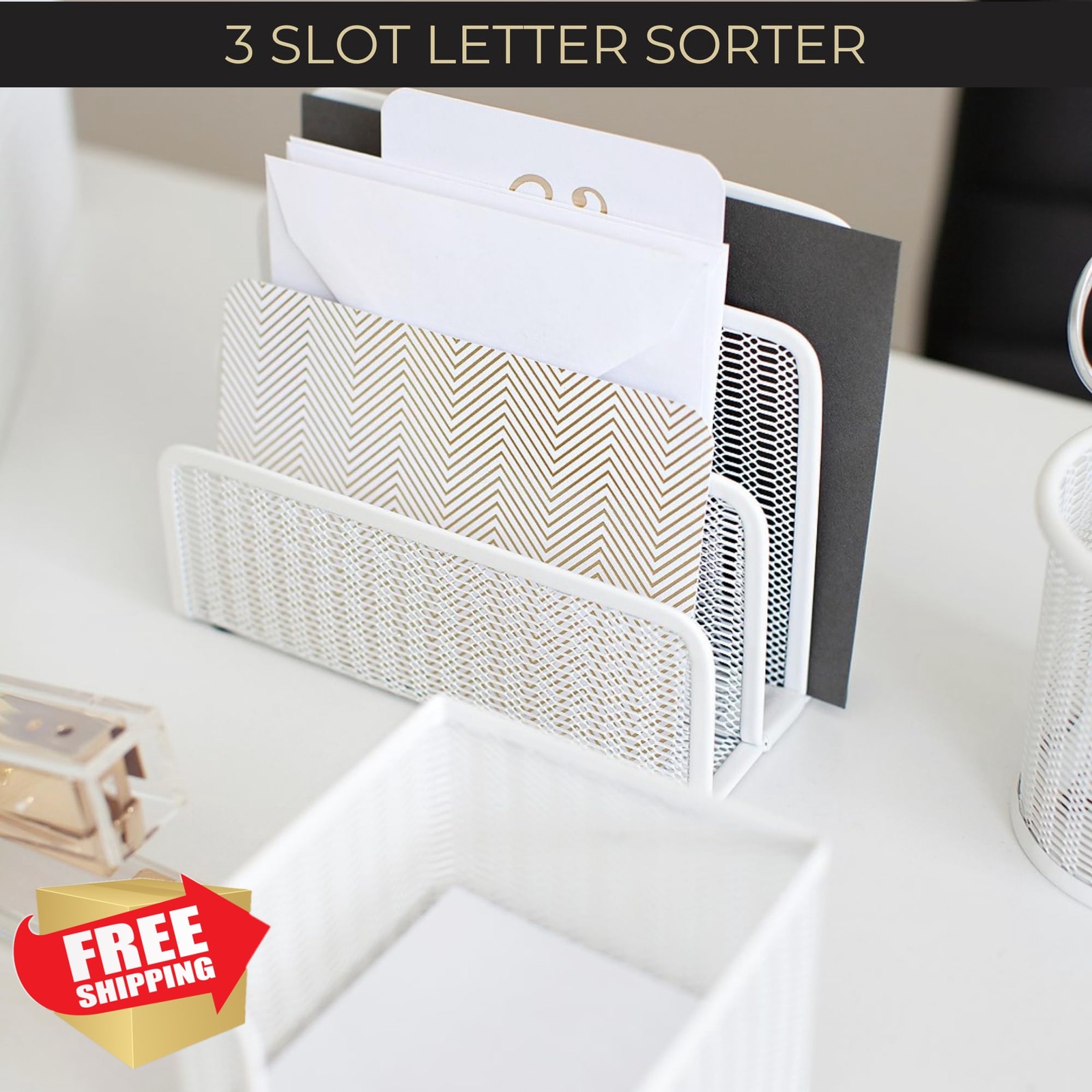 BLU MONACO White Metal Mesh Letter Sorter