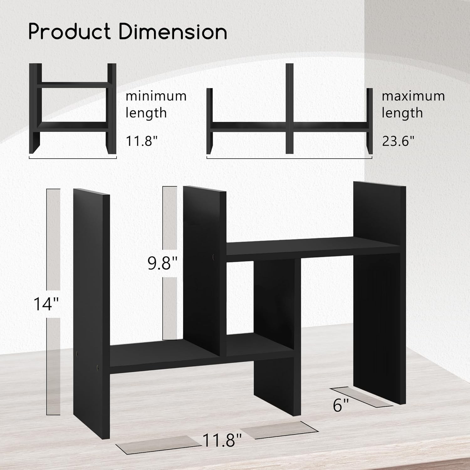 Wood Desktop Organizer Office Shelf Adjustable Double H Mini Bookshelf