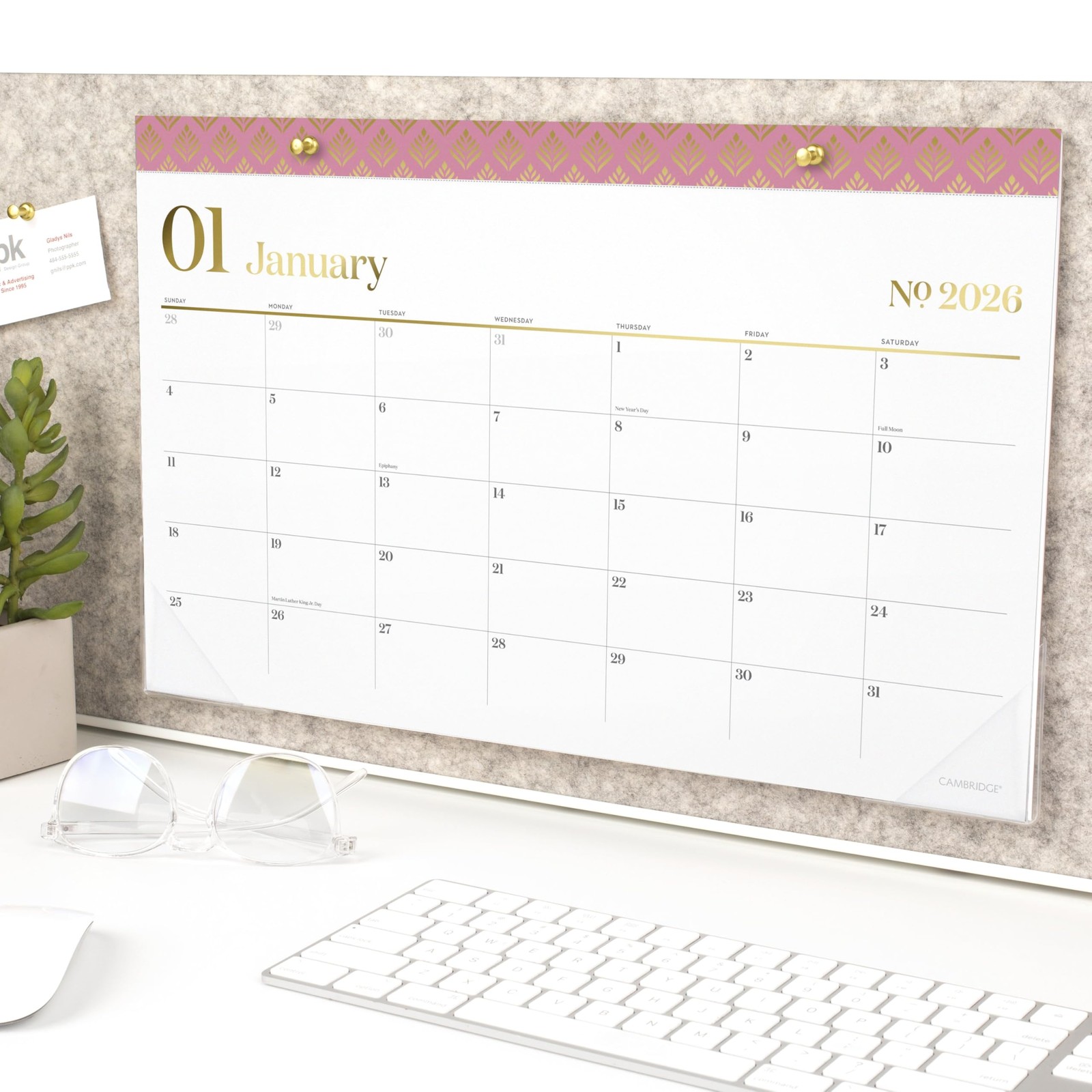 Cambridge 2026 Desk Pad Calendar, Monthly, Cosmetic Pink, Pink