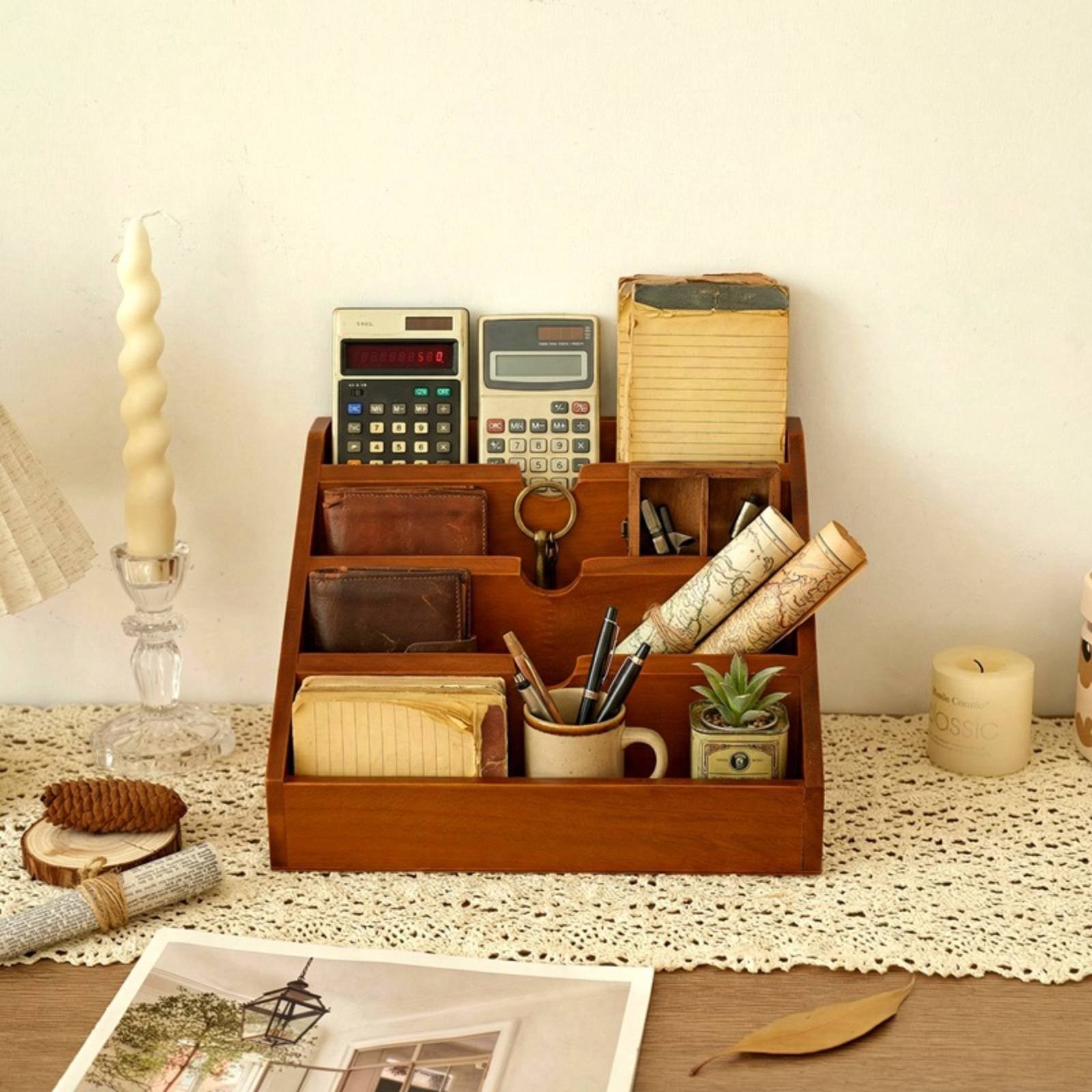 Wooden Desk Organizer Retro & Design Desk Storage Desktop Space Saving